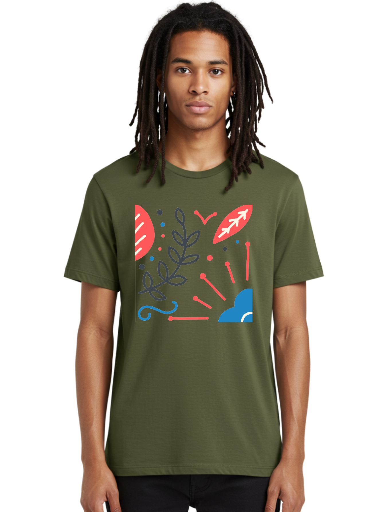 Abstract-Floral-Pattern-2 Men'S Graphic Tee, 100% Cotton, Comfortable Casual Summer Wear, Machine Washable, Memphis Pattern, Abstract Design, Colorful Shapes, Playful Art, Trendy Graphics, Modern Illustration, Vibrant Leaves, Aab651