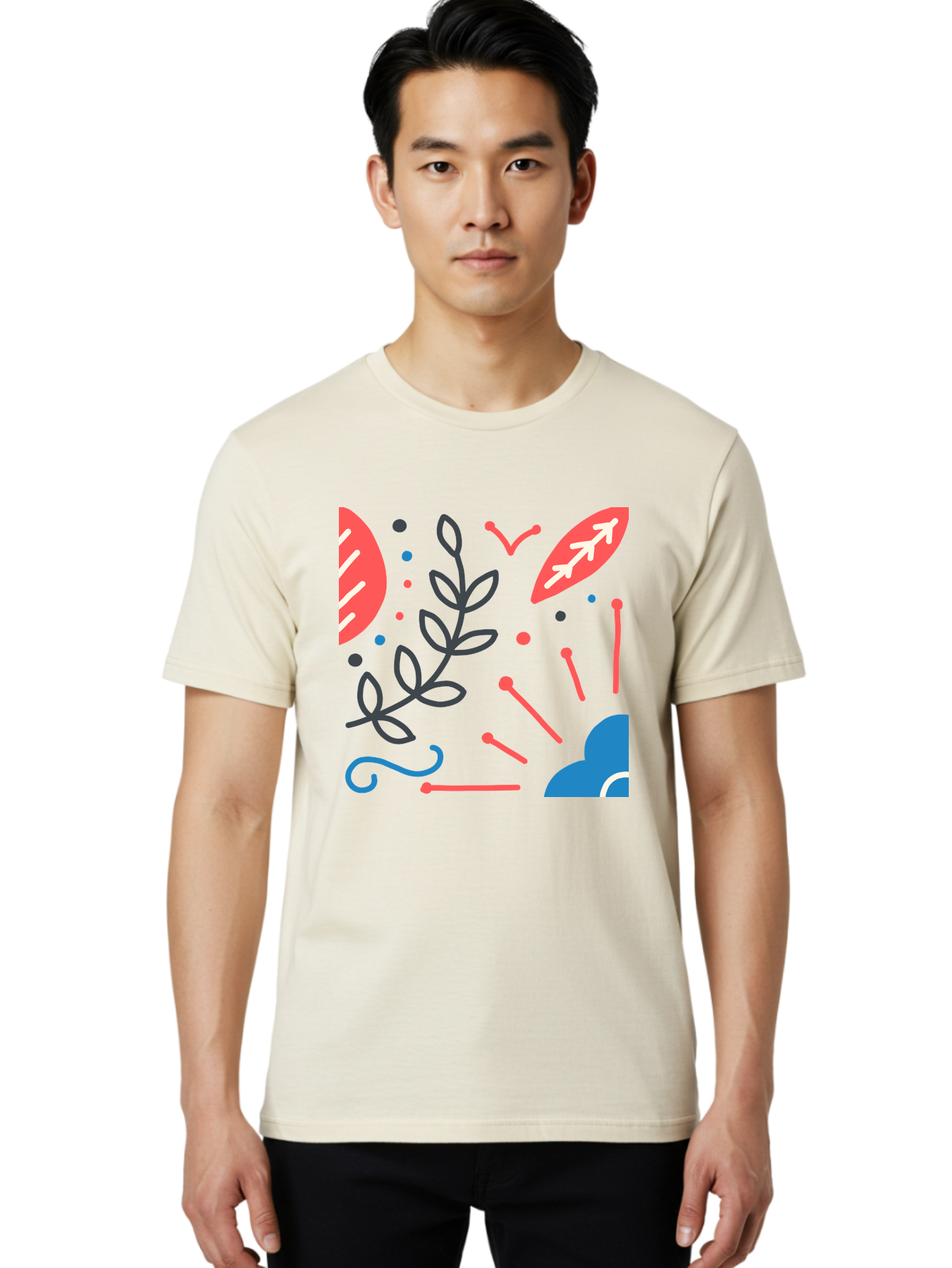 Abstract-Floral-Pattern-2 Men'S Graphic Tee, 100% Cotton, Comfortable Casual Summer Wear, Machine Washable, Memphis Pattern, Abstract Design, Colorful Shapes, Playful Art, Trendy Graphics, Modern Illustration, Vibrant Leaves, Aab651