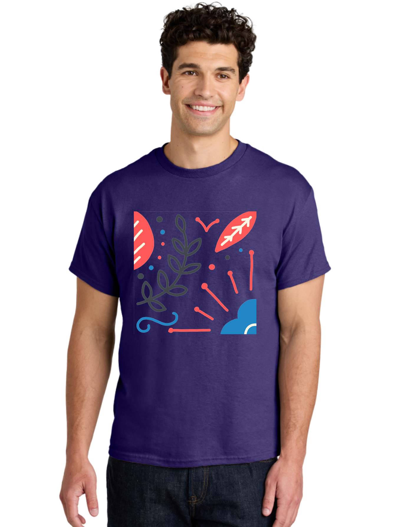 Abstract-Floral-Pattern-2 Men'S Graphic Tee, 100% Cotton, Comfortable Casual Summer Wear, Machine Washable, Memphis Pattern, Abstract Design, Colorful Shapes, Playful Art, Trendy Graphics, Modern Illustration, Vibrant Leaves, Aab651