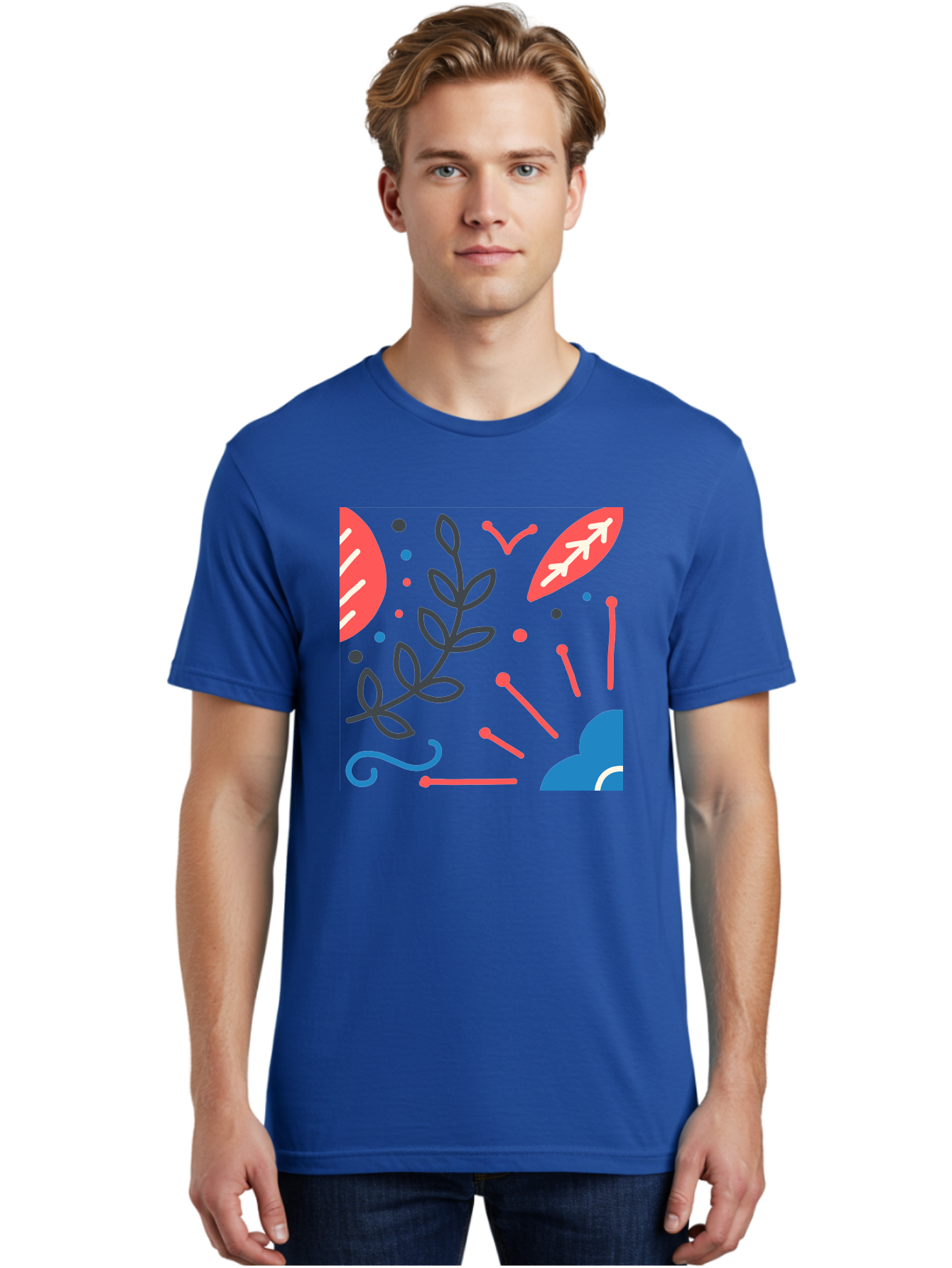 Abstract-Floral-Pattern-2 Men'S Graphic Tee, 100% Cotton, Comfortable Casual Summer Wear, Machine Washable, Memphis Pattern, Abstract Design, Colorful Shapes, Playful Art, Trendy Graphics, Modern Illustration, Vibrant Leaves, Aab651