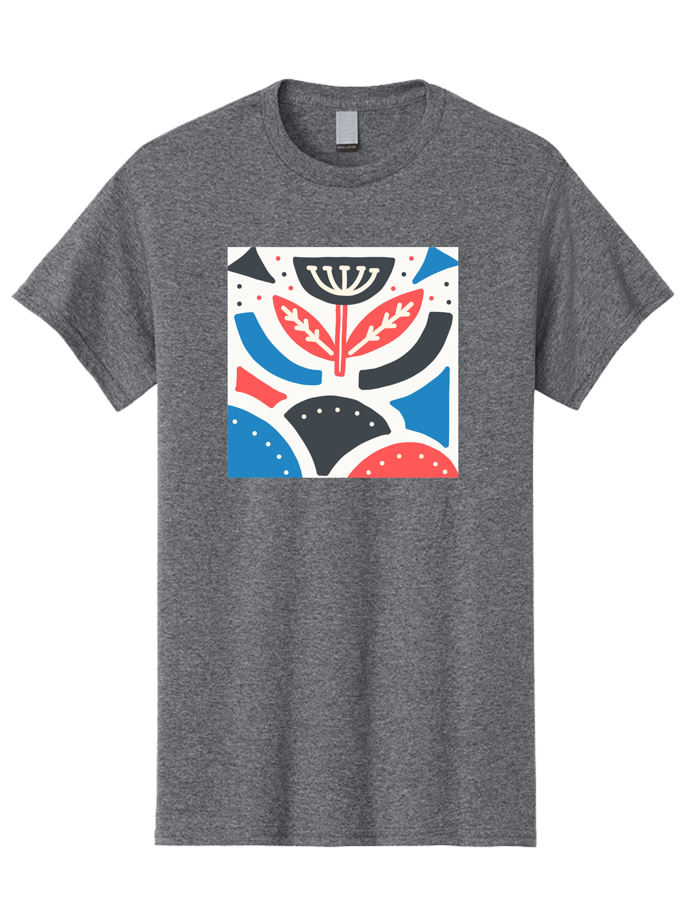 Abstract-Flower-1 Men'S Graphic Tee, 100% Cotton, Comfortable Casual Summer Wear, Machine Washable, Stylized Flower, Abstract Shapes, Red And Blue Hues, Black And White Accents, Modern Art, Graphic Design, Artistic Expression, Aab653