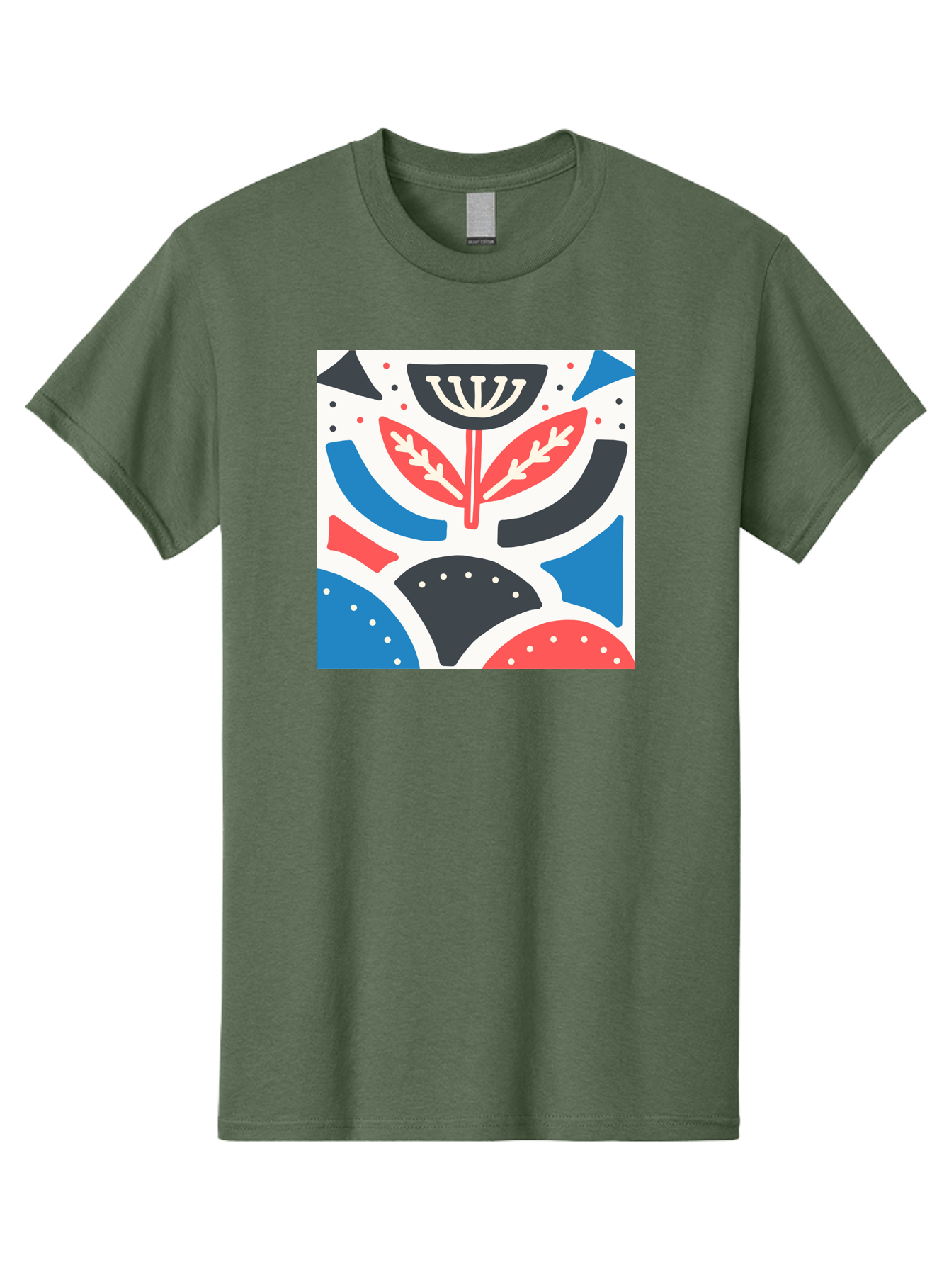Abstract-Flower-1 Men'S Graphic Tee, 100% Cotton, Comfortable Casual Summer Wear, Machine Washable, Stylized Flower, Abstract Shapes, Red And Blue Hues, Black And White Accents, Modern Art, Graphic Design, Artistic Expression, Aab653