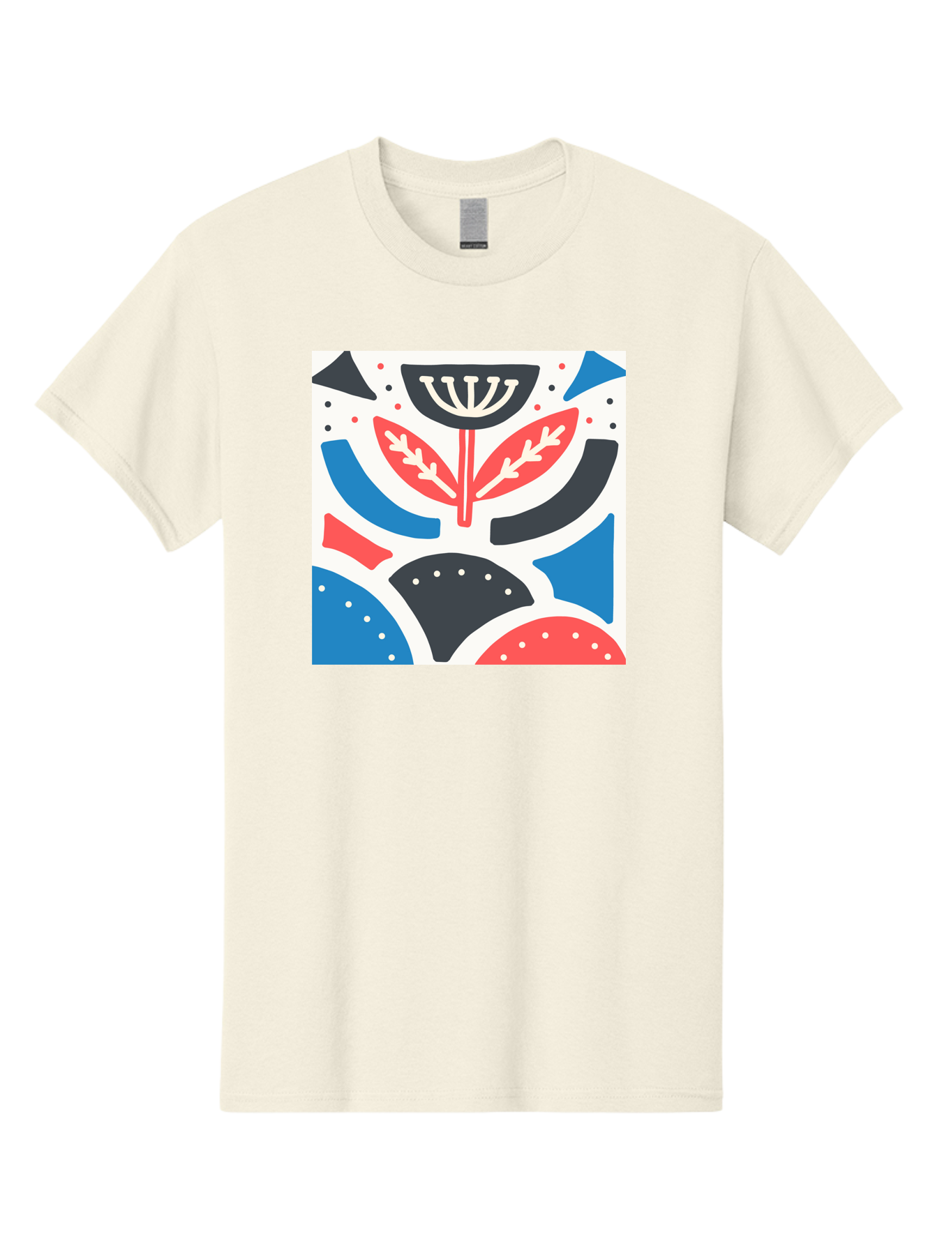 Abstract-Flower-1 Men'S Graphic Tee, 100% Cotton, Comfortable Casual Summer Wear, Machine Washable, Stylized Flower, Abstract Shapes, Red And Blue Hues, Black And White Accents, Modern Art, Graphic Design, Artistic Expression, Aab653
