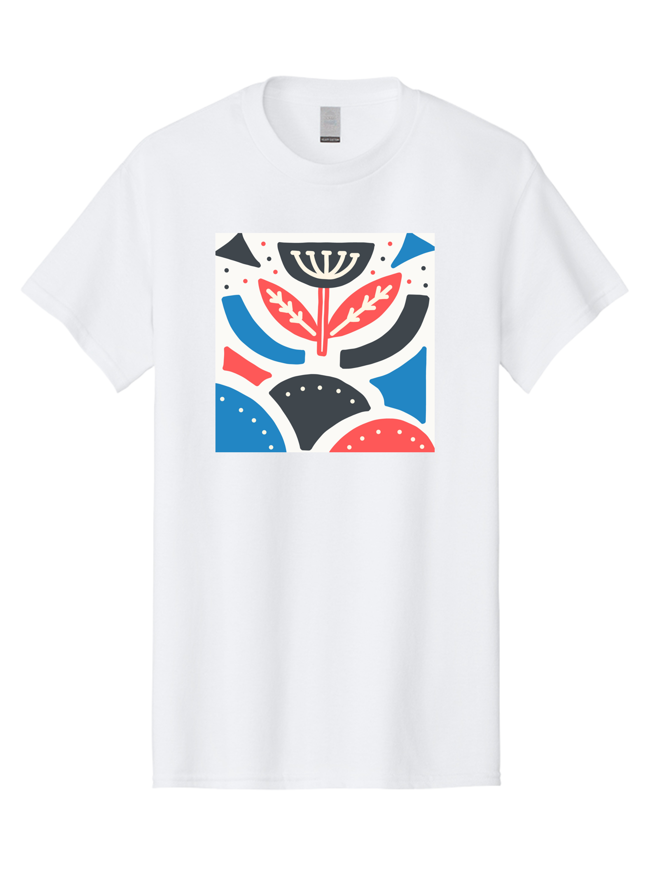 Abstract-Flower-1 Men'S Graphic Tee, 100% Cotton, Comfortable Casual Summer Wear, Machine Washable, Stylized Flower, Abstract Shapes, Red And Blue Hues, Black And White Accents, Modern Art, Graphic Design, Artistic Expression, Aab653