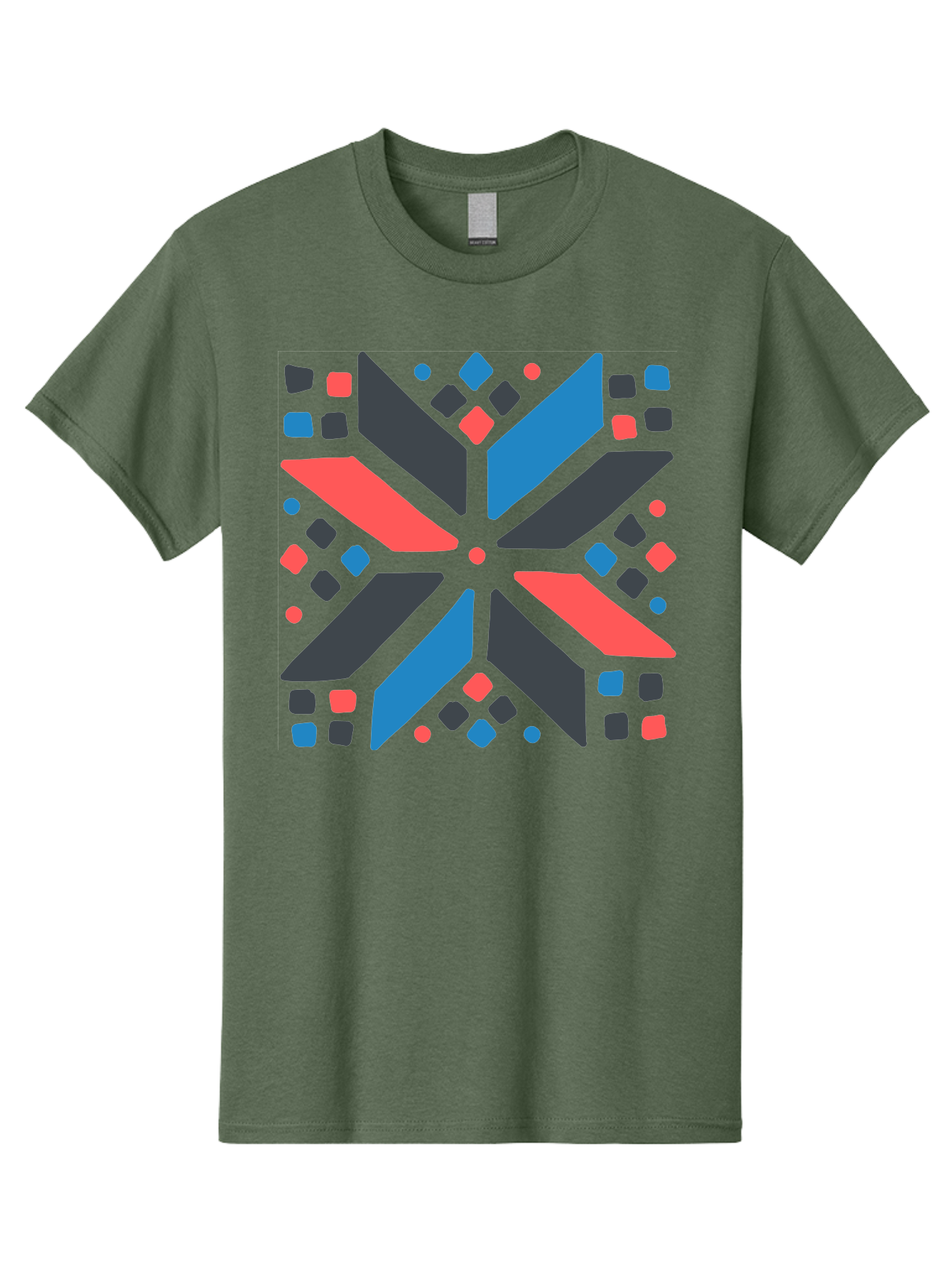 Abstract-Geometric-Pattern Men'S Graphic Tee, 100% Cotton, Comfortable Casual Summer Wear, Machine Washable, Geometric Shapes, Symmetrical Design, Abstract Art, Vibrant Colors, Red, Blue, Black, Bold Graphics, Modern Design, Dynamic Pattern, Aab655