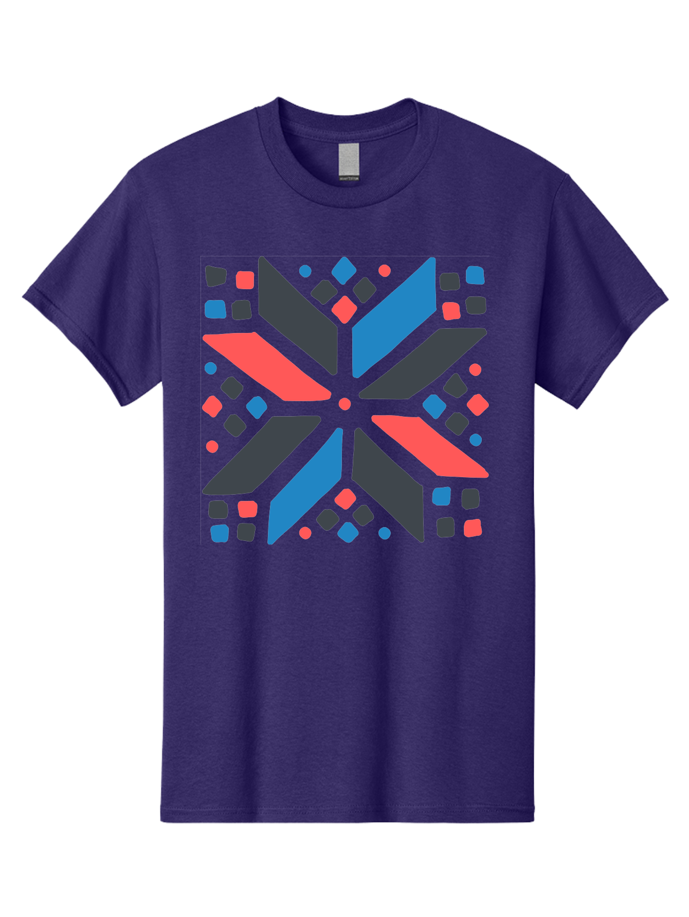 Abstract-Geometric-Pattern Men'S Graphic Tee, 100% Cotton, Comfortable Casual Summer Wear, Machine Washable, Geometric Shapes, Symmetrical Design, Abstract Art, Vibrant Colors, Red, Blue, Black, Bold Graphics, Modern Design, Dynamic Pattern, Aab655