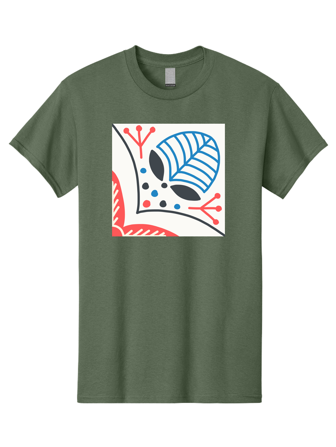 Abstract-Leaf-Design Men'S Graphic Tee, 100% Cotton, Comfortable Casual Summer Wear, Machine Washable, Stylized Leaf, Abstract Design, Modern Art, Floral Pattern, Red And Blue Accents, Black Outlines, White Background, Minimalist Decor, Aab656