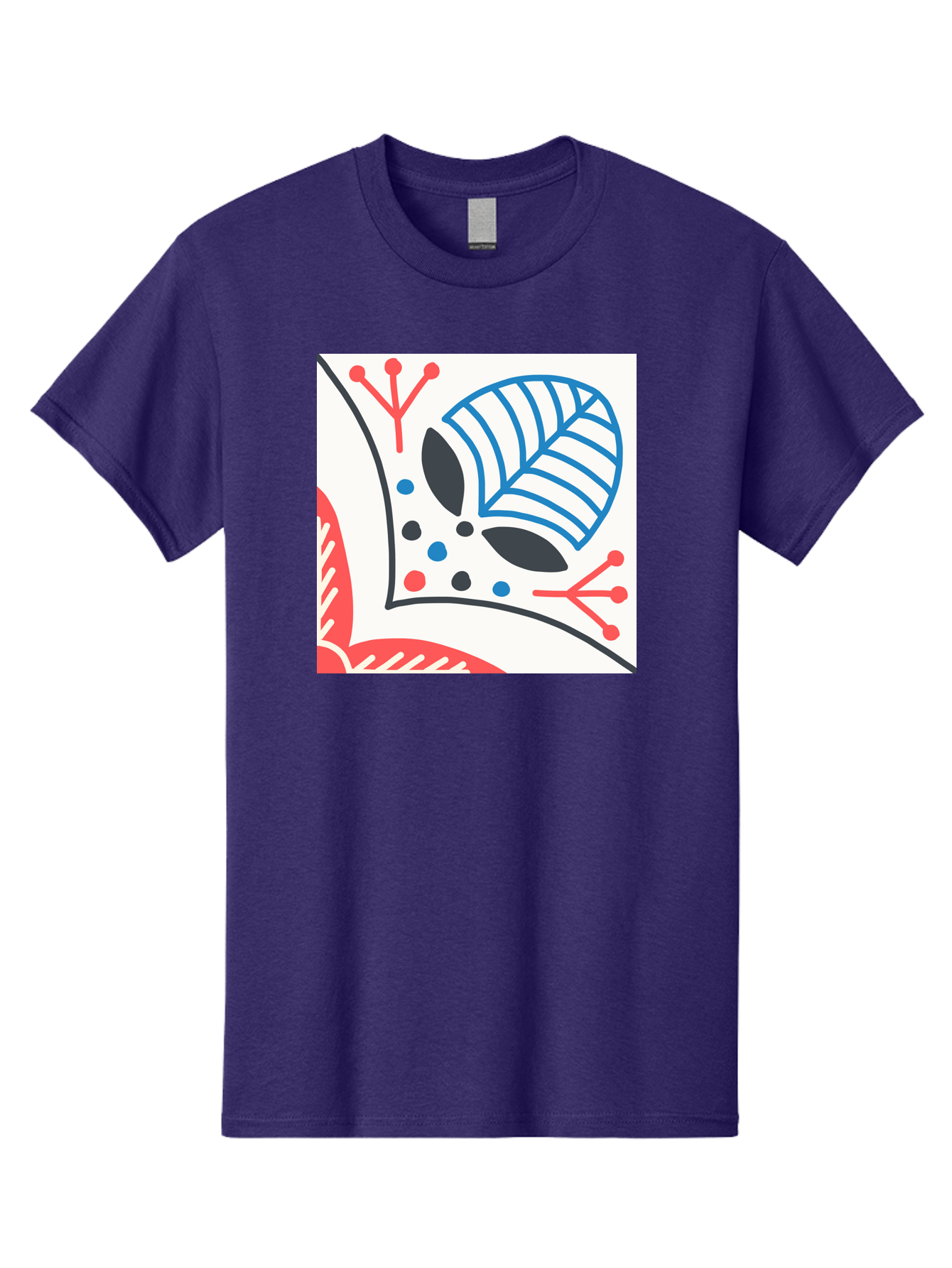 Abstract-Leaf-Design Men'S Graphic Tee, 100% Cotton, Comfortable Casual Summer Wear, Machine Washable, Stylized Leaf, Abstract Design, Modern Art, Floral Pattern, Red And Blue Accents, Black Outlines, White Background, Minimalist Decor, Aab656