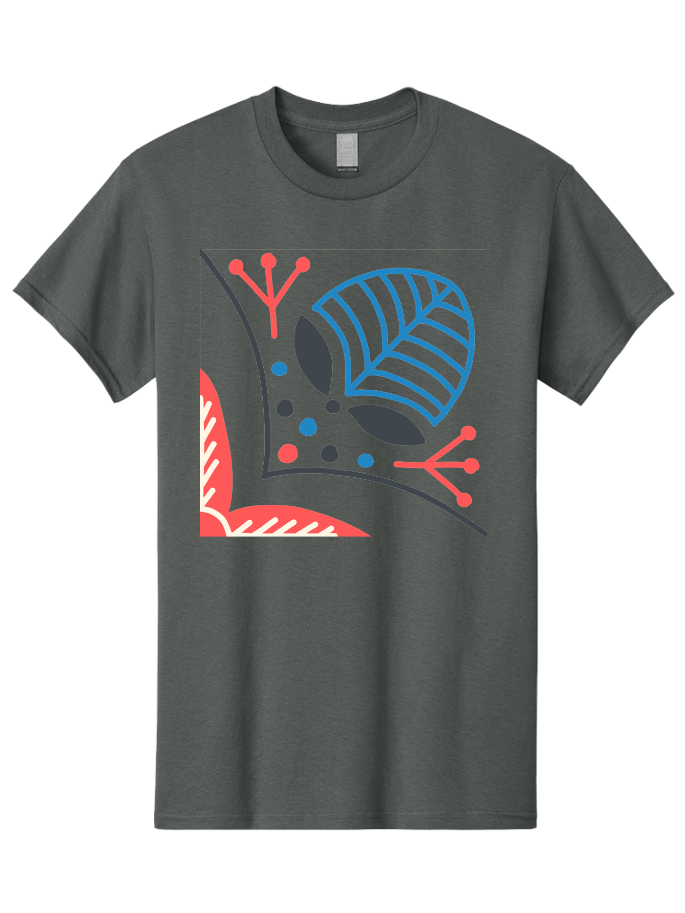 Abstract-Leaves Men'S Graphic Tee, 100% Cotton, Comfortable Casual Summer Wear, Machine Washable, Stylized Leaf, Abstract Foliage, Vibrant Colors, Playful Patterns, Blue Lines, Red Accents, Black Dots, Graphic Design Elements, Modern Art, Aab658