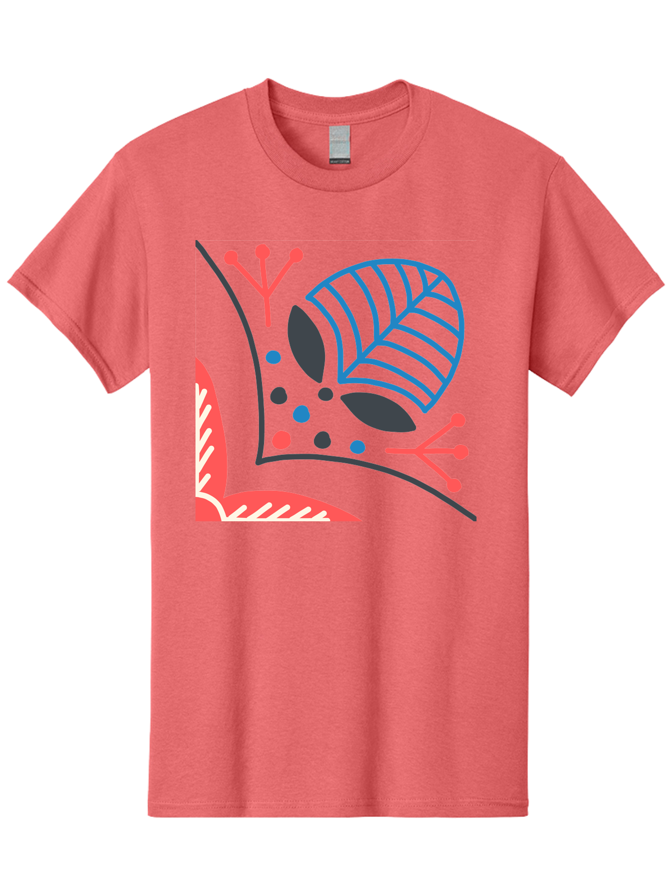 Abstract-Leaves Men'S Graphic Tee, 100% Cotton, Comfortable Casual Summer Wear, Machine Washable, Stylized Leaf, Abstract Foliage, Vibrant Colors, Playful Patterns, Blue Lines, Red Accents, Black Dots, Graphic Design Elements, Modern Art, Aab658