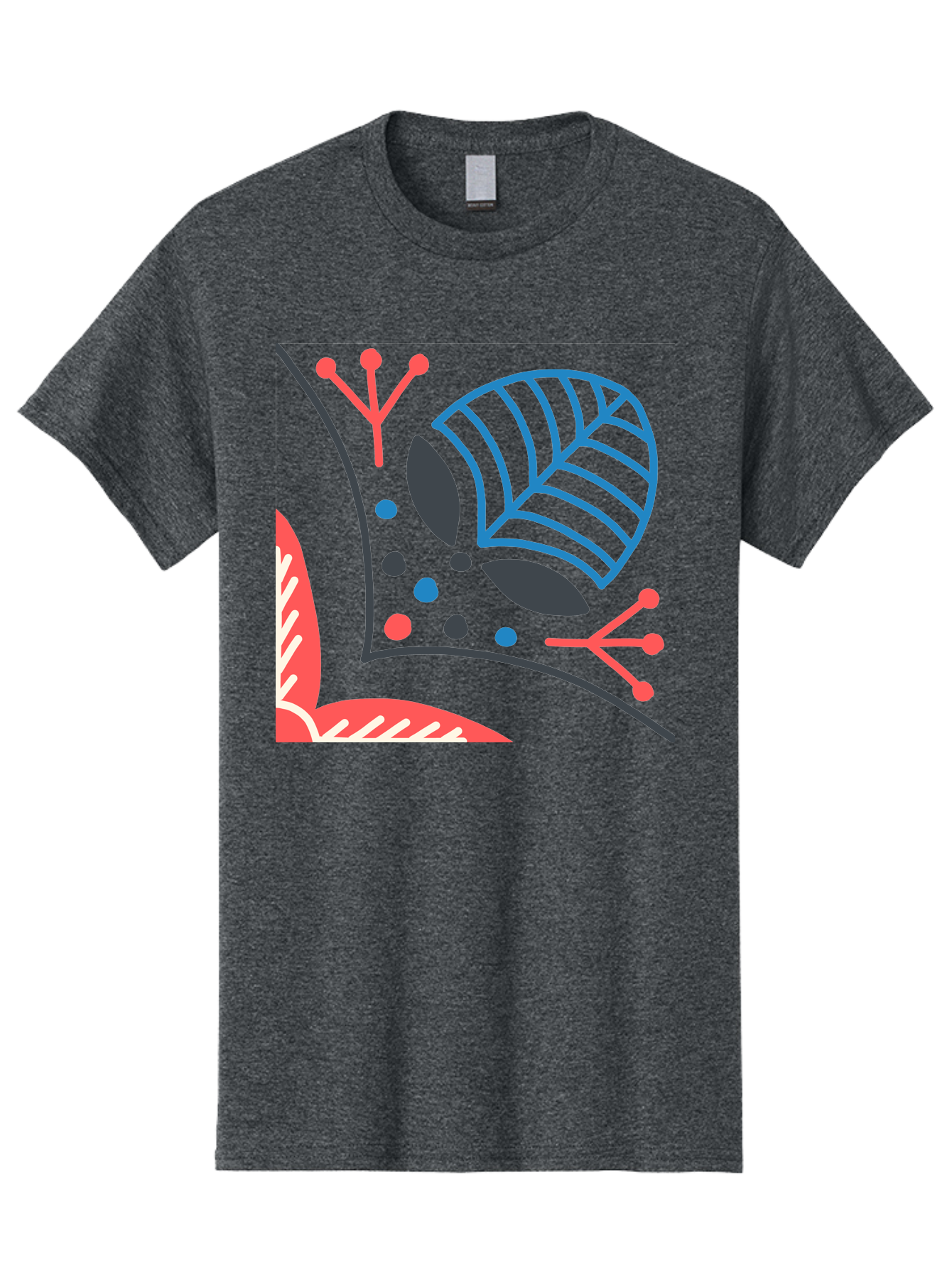 Abstract-Leaves Men'S Graphic Tee, 100% Cotton, Comfortable Casual Summer Wear, Machine Washable, Stylized Leaf, Abstract Foliage, Vibrant Colors, Playful Patterns, Blue Lines, Red Accents, Black Dots, Graphic Design Elements, Modern Art, Aab658