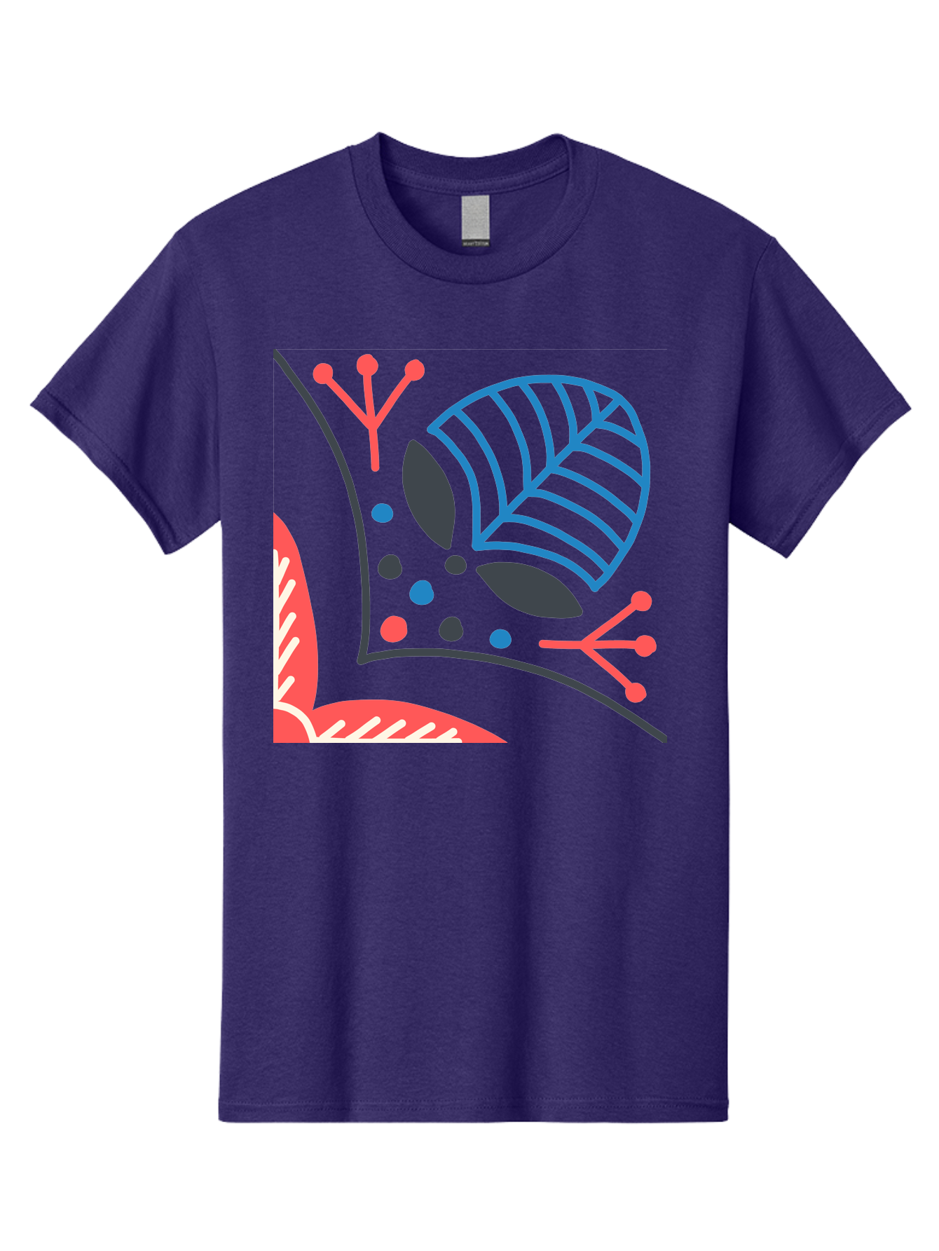Abstract-Leaves Men'S Graphic Tee, 100% Cotton, Comfortable Casual Summer Wear, Machine Washable, Stylized Leaf, Abstract Foliage, Vibrant Colors, Playful Patterns, Blue Lines, Red Accents, Black Dots, Graphic Design Elements, Modern Art, Aab658