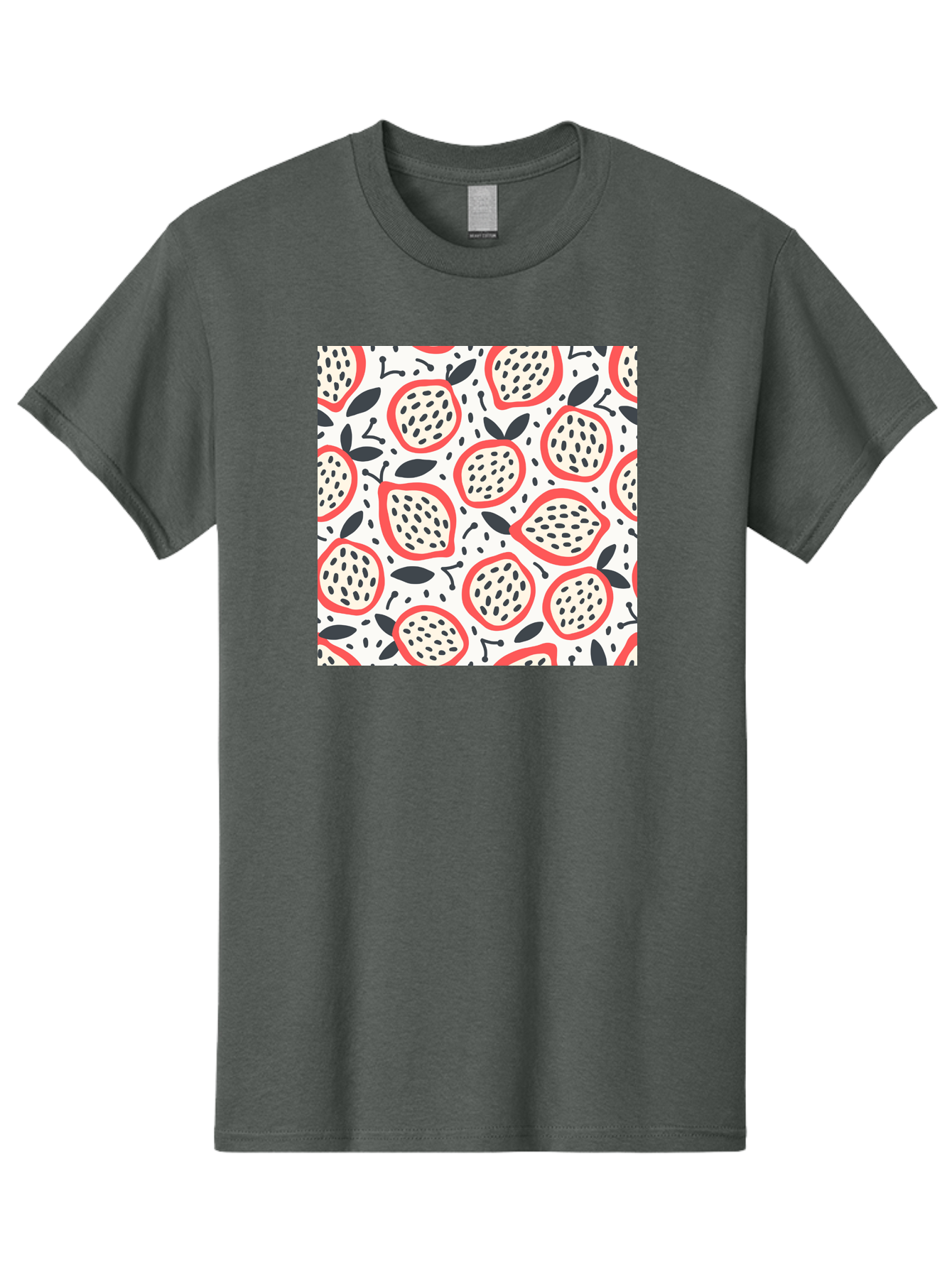 Apples-Pattern Men'S Graphic Tee, 100% Cotton, Comfortable Casual Summer Wear, Machine Washable, Lemon Pattern, Citrus Fruits, Red Outline, Black Seeds, Gray Leaves, White Background, Seamless Design, Fruit Illustration, Summery Vibe, Aab659
