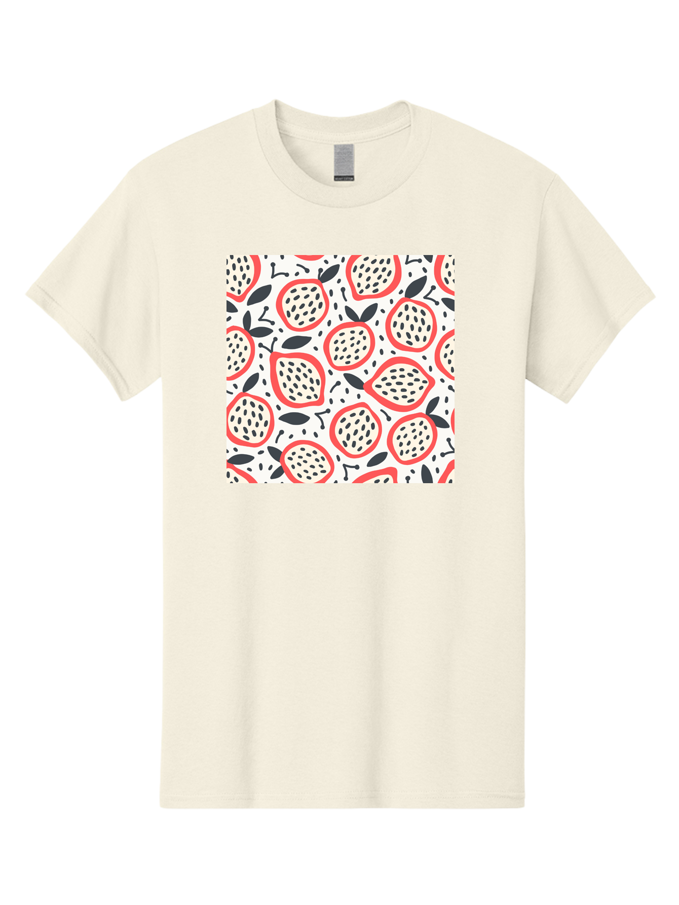 Apples-Pattern Men'S Graphic Tee, 100% Cotton, Comfortable Casual Summer Wear, Machine Washable, Lemon Pattern, Citrus Fruits, Red Outline, Black Seeds, Gray Leaves, White Background, Seamless Design, Fruit Illustration, Summery Vibe, Aab659