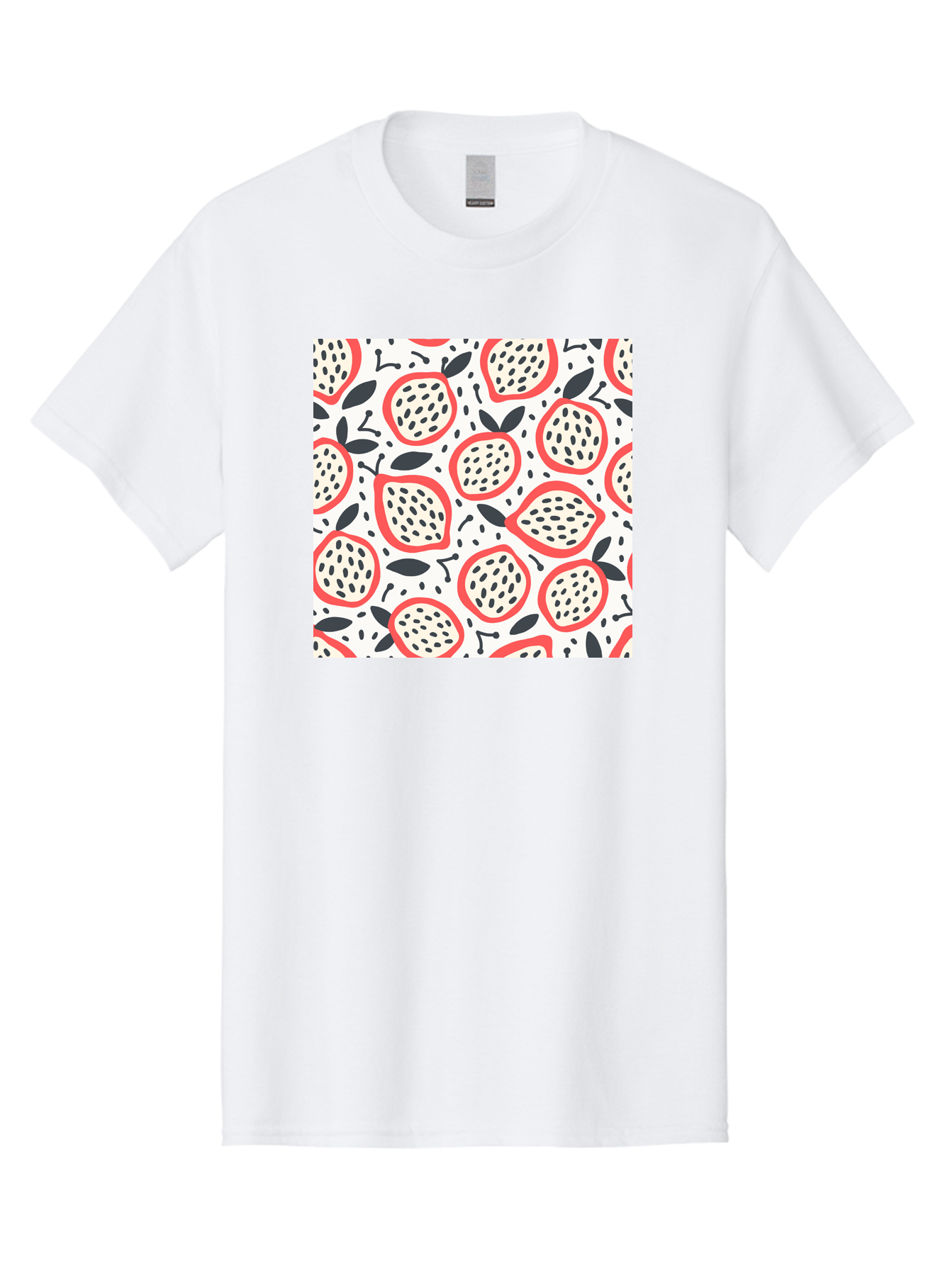 Apples-Pattern Men'S Graphic Tee, 100% Cotton, Comfortable Casual Summer Wear, Machine Washable, Lemon Pattern, Citrus Fruits, Red Outline, Black Seeds, Gray Leaves, White Background, Seamless Design, Fruit Illustration, Summery Vibe, Aab659