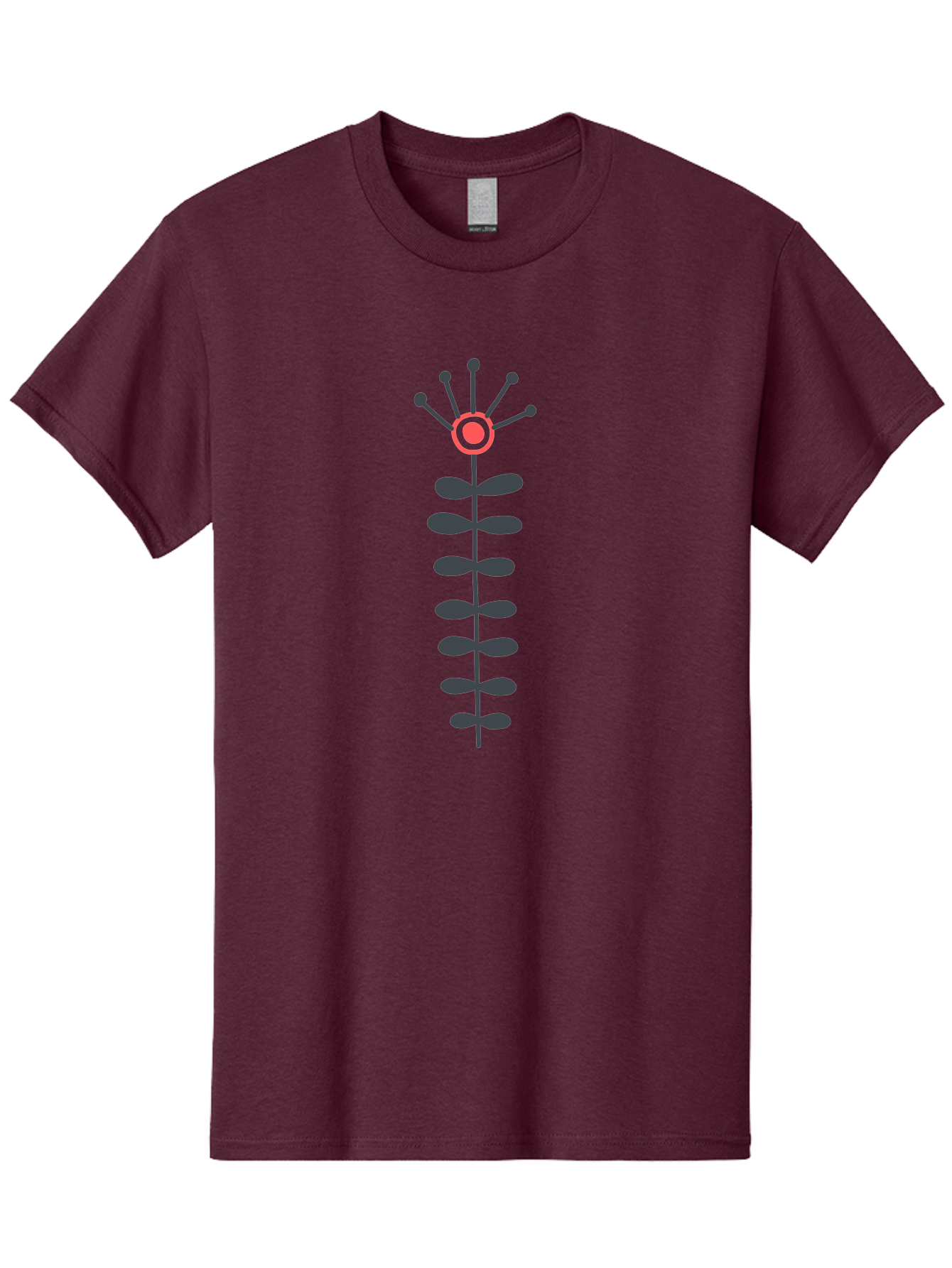 Atom Men'S Graphic Tee, 100% Cotton, Comfortable Casual Summer Wear, Machine Washable, Minimalist Flower Design, Simple Icon, Floral Symbol, Modern Graphic, Grey Petals, Pink Center Aab660