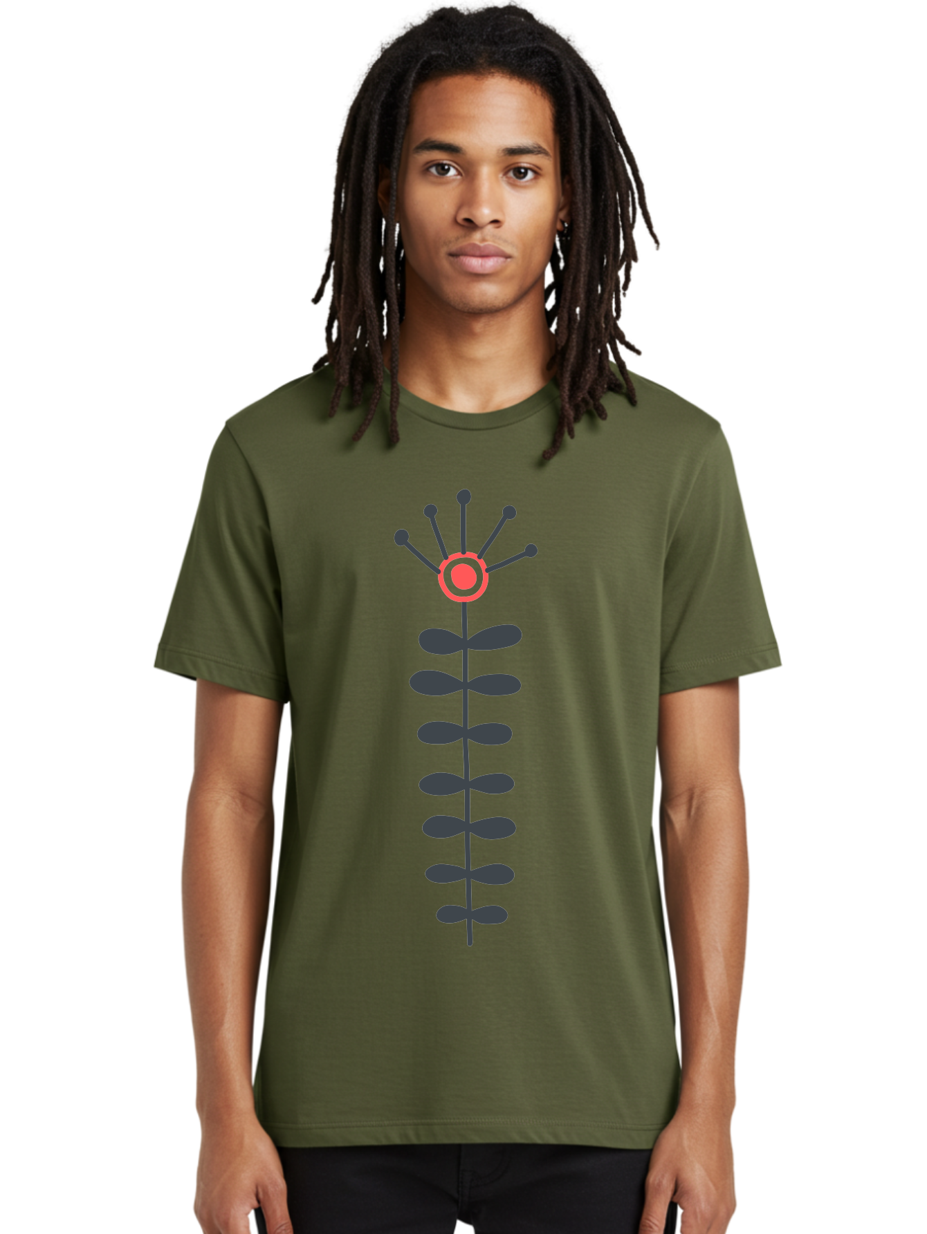 Atom Men'S Graphic Tee, 100% Cotton, Comfortable Casual Summer Wear, Machine Washable, Minimalist Flower Design, Simple Icon, Floral Symbol, Modern Graphic, Grey Petals, Pink Center Aab660