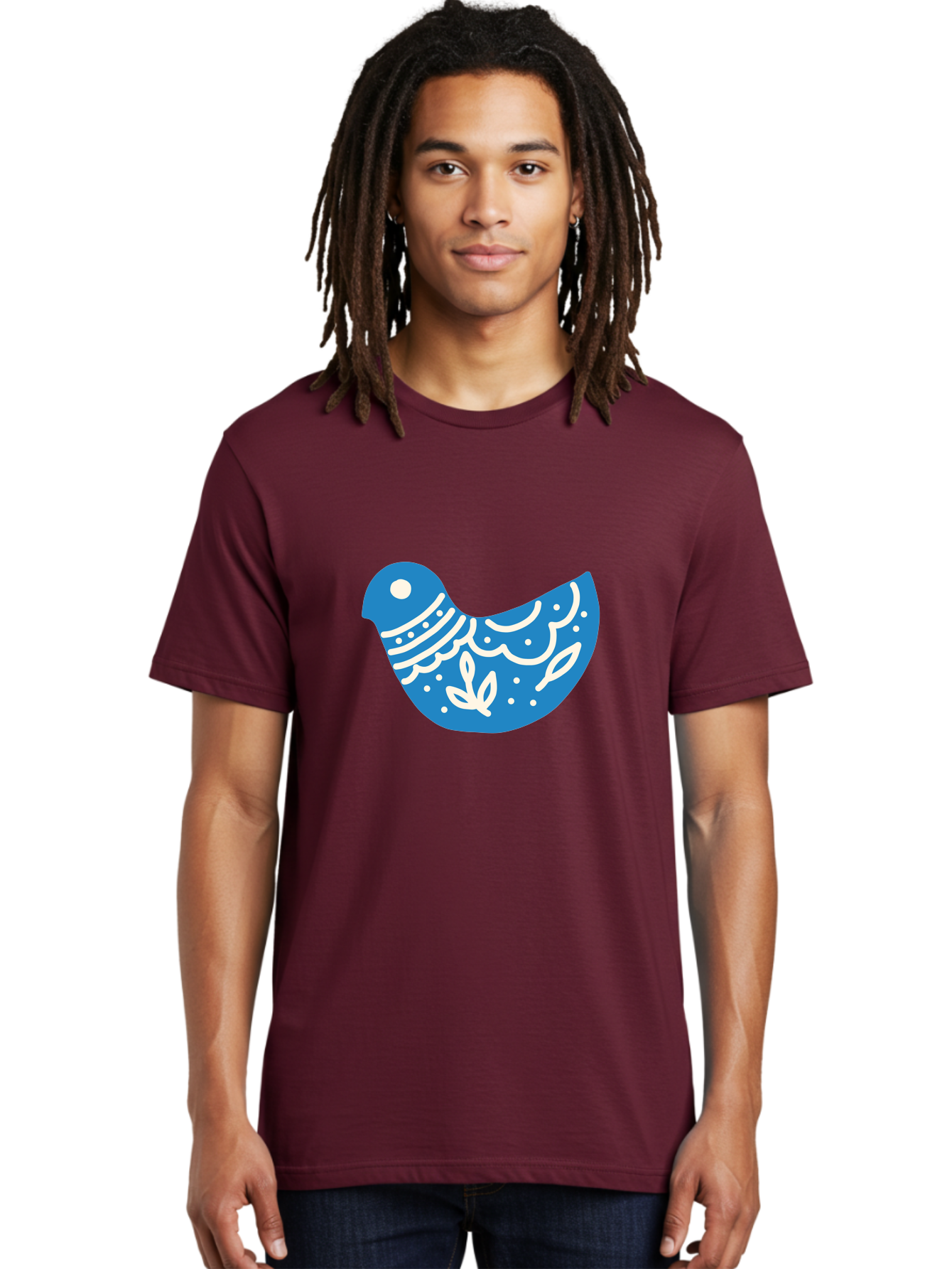 Bird-Logo Men'S Graphic Tee, 100% Cotton, Comfortable Casual Summer Wear, Machine Washable, Blue Bird, White Patterns, Abstract Design, Digital Art, Minimalist Illustration, Stylized Bird, Nature-Inspired, Creative Graphics Aab663