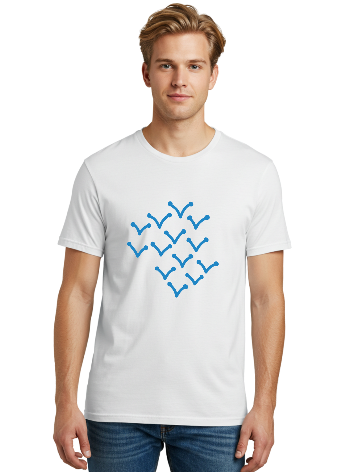Blue-Checkmarks Men'S Graphic Tee, 100% Cotton, Comfortable Casual Summer Wear, Machine Washable, Check Marks, Ticks, Approval Symbols, Confirmation Icons, Blue Ticks On Green, Validation Signs, Positive Feedback, Checkmark Pattern Aab668