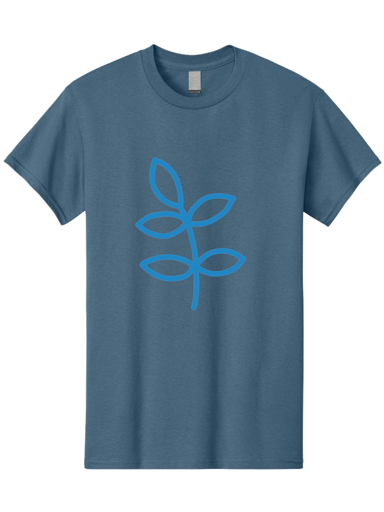 Blue-Leafy-Stem Men'S Graphic Tee, 100% Cotton, Comfortable Casual Summer Wear, Machine Washable, Simple Drawing, Blue Sprout, Five Leaves, Stem, Minimalist Design, Botanical Illustration, Hand-Drawn Art, Digital Art Aab669