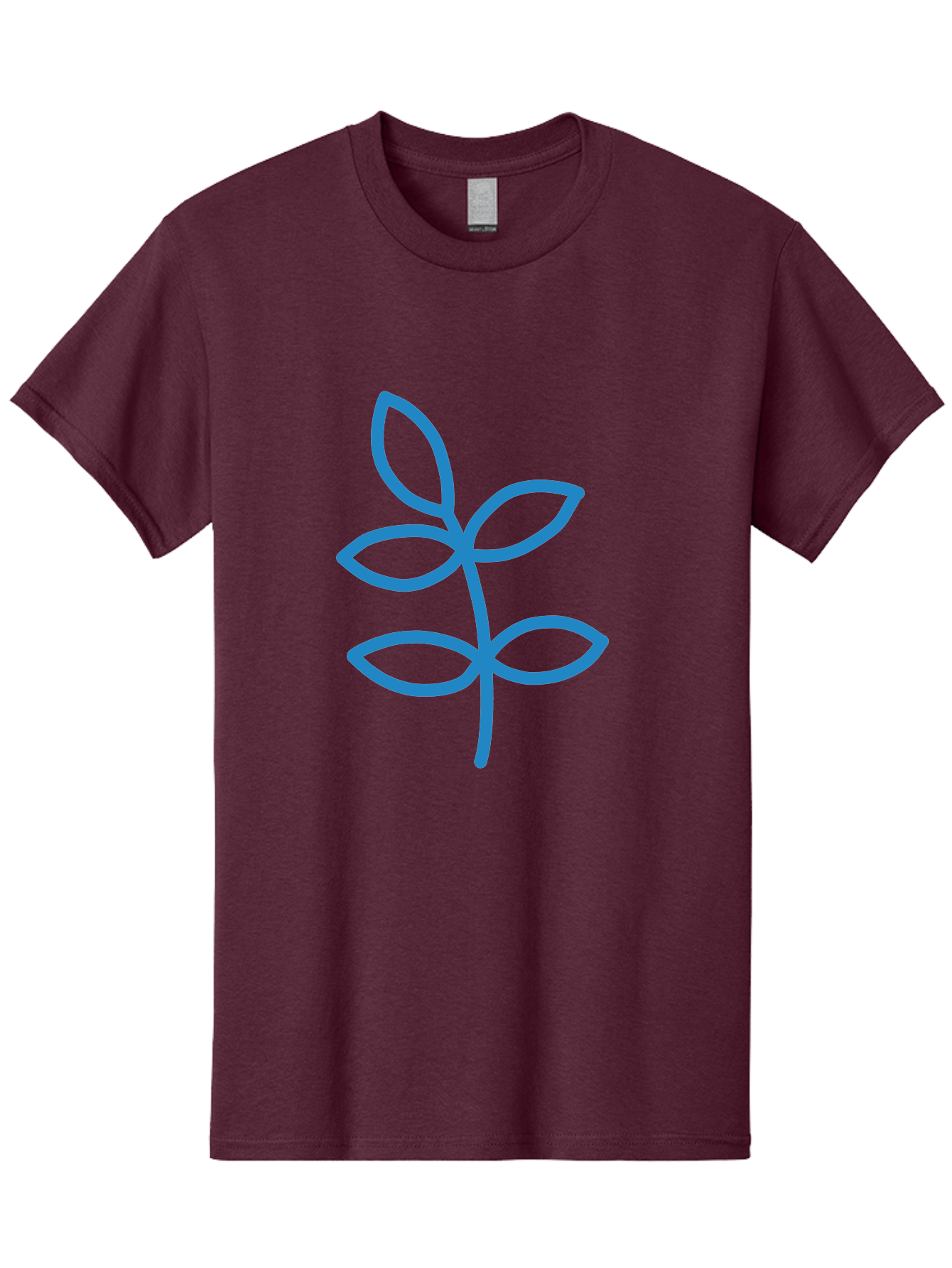 Blue-Leafy-Stem Men'S Graphic Tee, 100% Cotton, Comfortable Casual Summer Wear, Machine Washable, Simple Drawing, Blue Sprout, Five Leaves, Stem, Minimalist Design, Botanical Illustration, Hand-Drawn Art, Digital Art Aab669