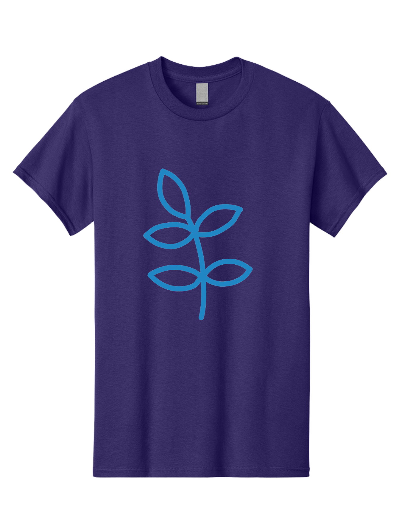 Blue-Leafy-Stem Men'S Graphic Tee, 100% Cotton, Comfortable Casual Summer Wear, Machine Washable, Simple Drawing, Blue Sprout, Five Leaves, Stem, Minimalist Design, Botanical Illustration, Hand-Drawn Art, Digital Art Aab669