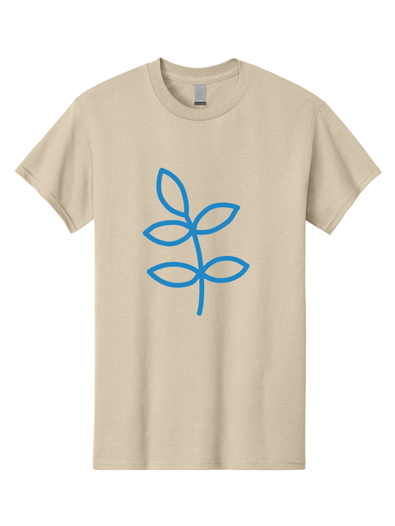 Blue-Leafy-Stem Men'S Graphic Tee, 100% Cotton, Comfortable Casual Summer Wear, Machine Washable, Simple Drawing, Blue Sprout, Five Leaves, Stem, Minimalist Design, Botanical Illustration, Hand-Drawn Art, Digital Art Aab669