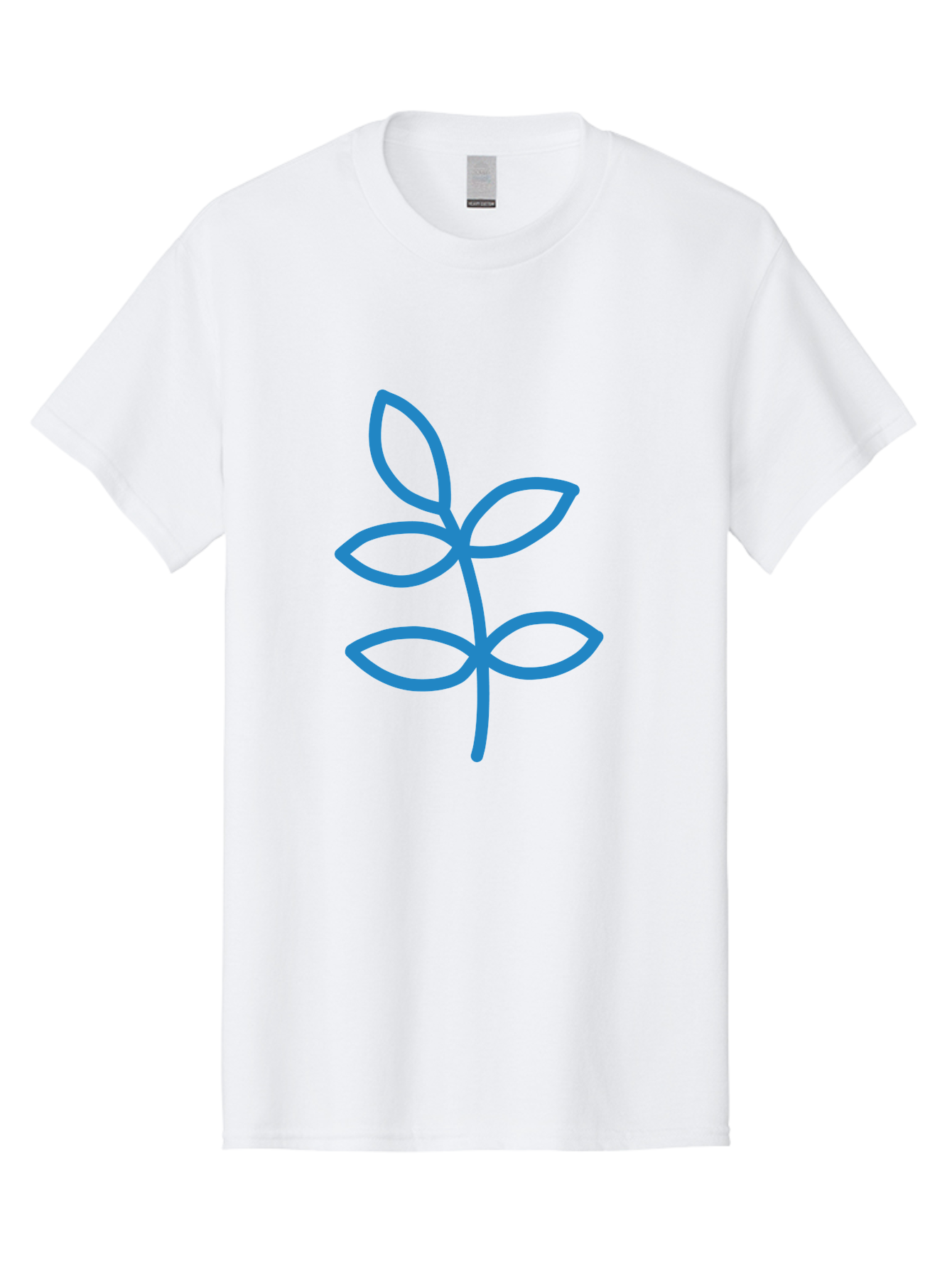 Blue-Leafy-Stem Men'S Graphic Tee, 100% Cotton, Comfortable Casual Summer Wear, Machine Washable, Simple Drawing, Blue Sprout, Five Leaves, Stem, Minimalist Design, Botanical Illustration, Hand-Drawn Art, Digital Art Aab669