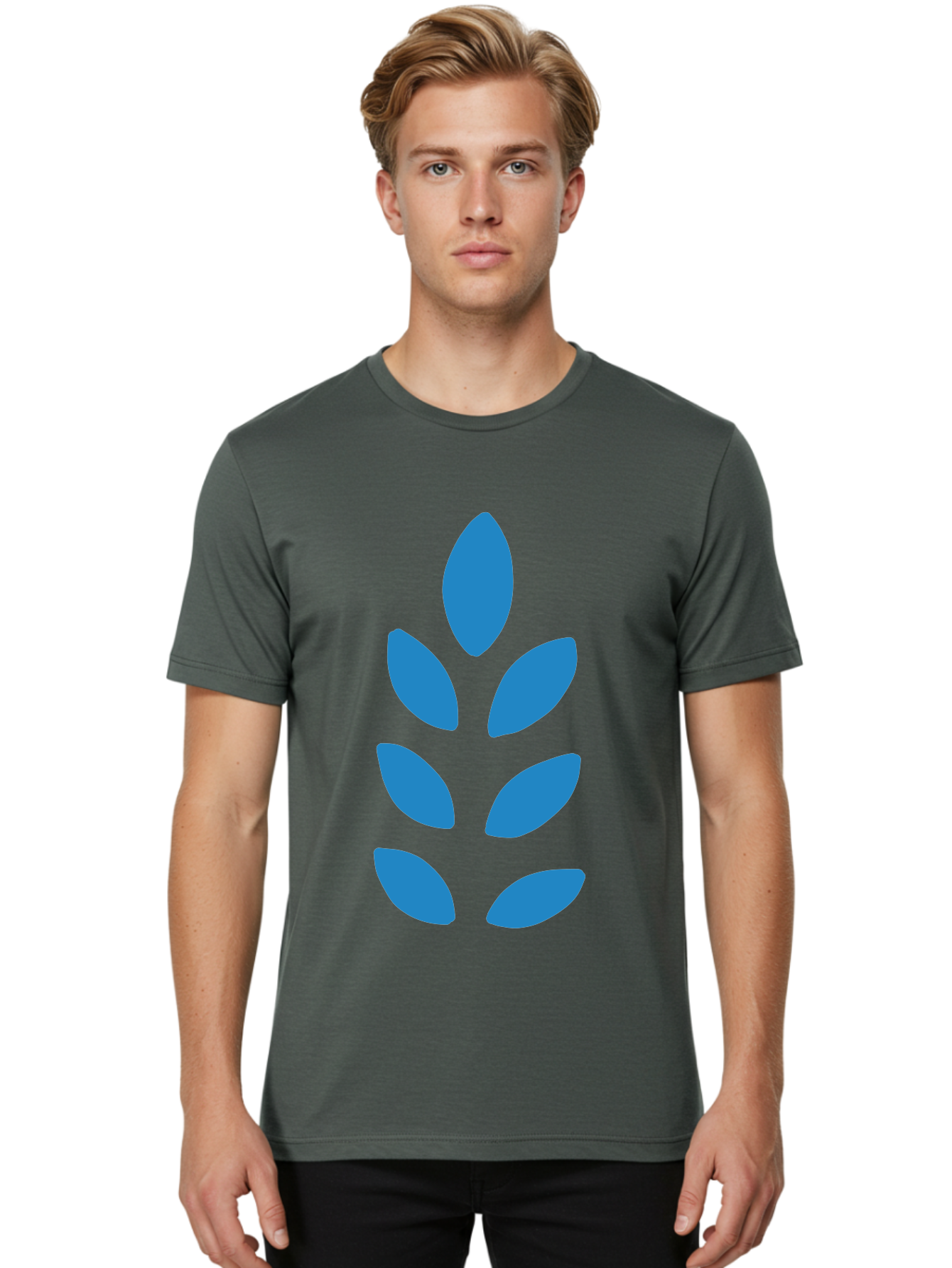 Blue-Leaves Men'S Graphic Tee, 100% Cotton, Comfortable Casual Summer Wear, Machine Washable, Blue Leaves, Simple Design, Minimalist Art, Stylized Foliage, Graphic Element, Abstract Shape, Modern Illustration Aab670
