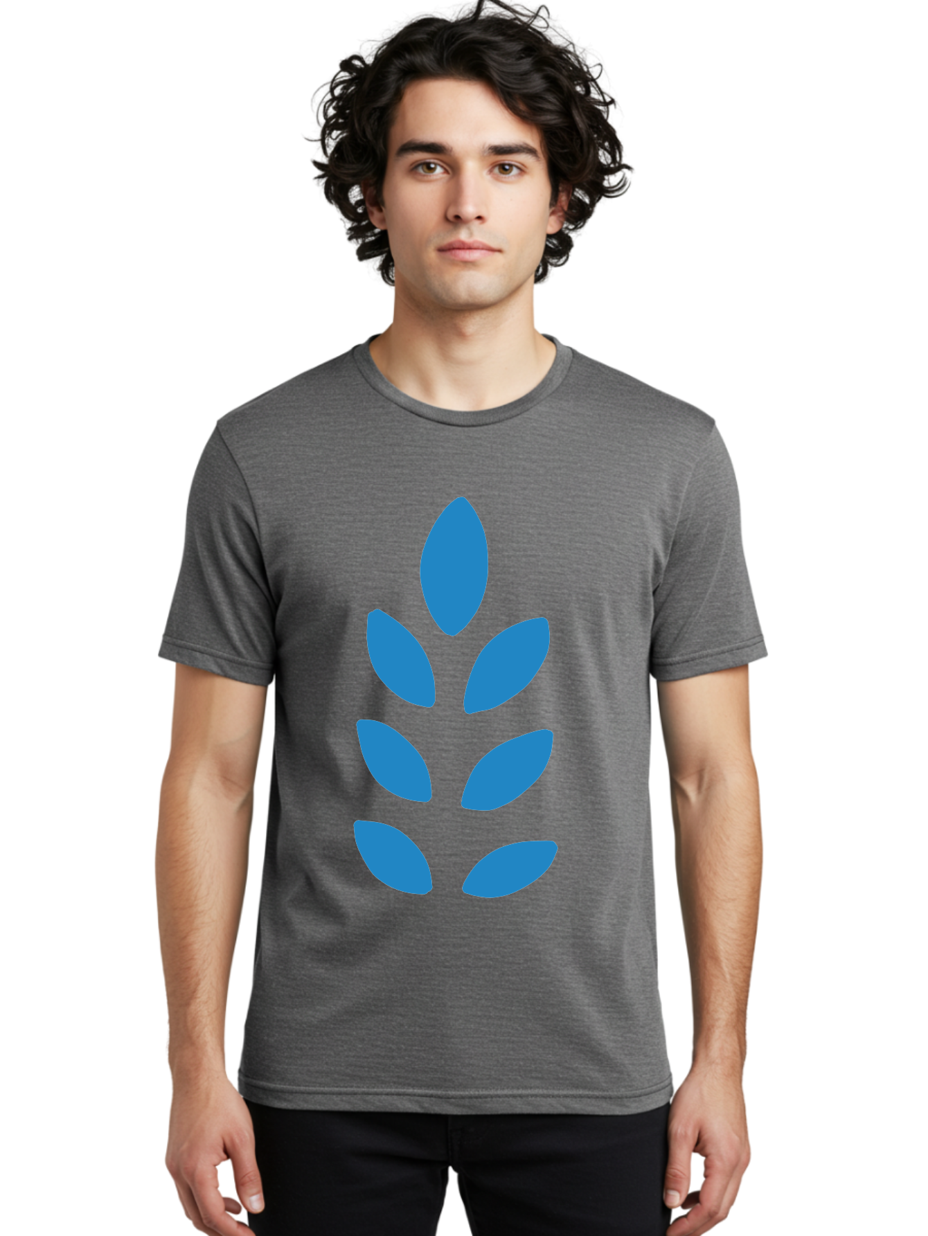 Blue-Leaves Men'S Graphic Tee, 100% Cotton, Comfortable Casual Summer Wear, Machine Washable, Blue Leaves, Simple Design, Minimalist Art, Stylized Foliage, Graphic Element, Abstract Shape, Modern Illustration Aab670