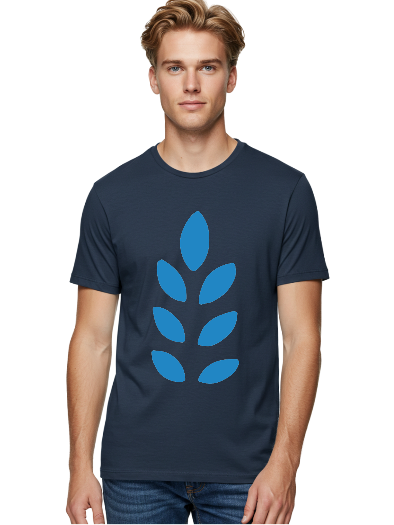 Blue-Leaves Men'S Graphic Tee, 100% Cotton, Comfortable Casual Summer Wear, Machine Washable, Blue Leaves, Simple Design, Minimalist Art, Stylized Foliage, Graphic Element, Abstract Shape, Modern Illustration Aab670