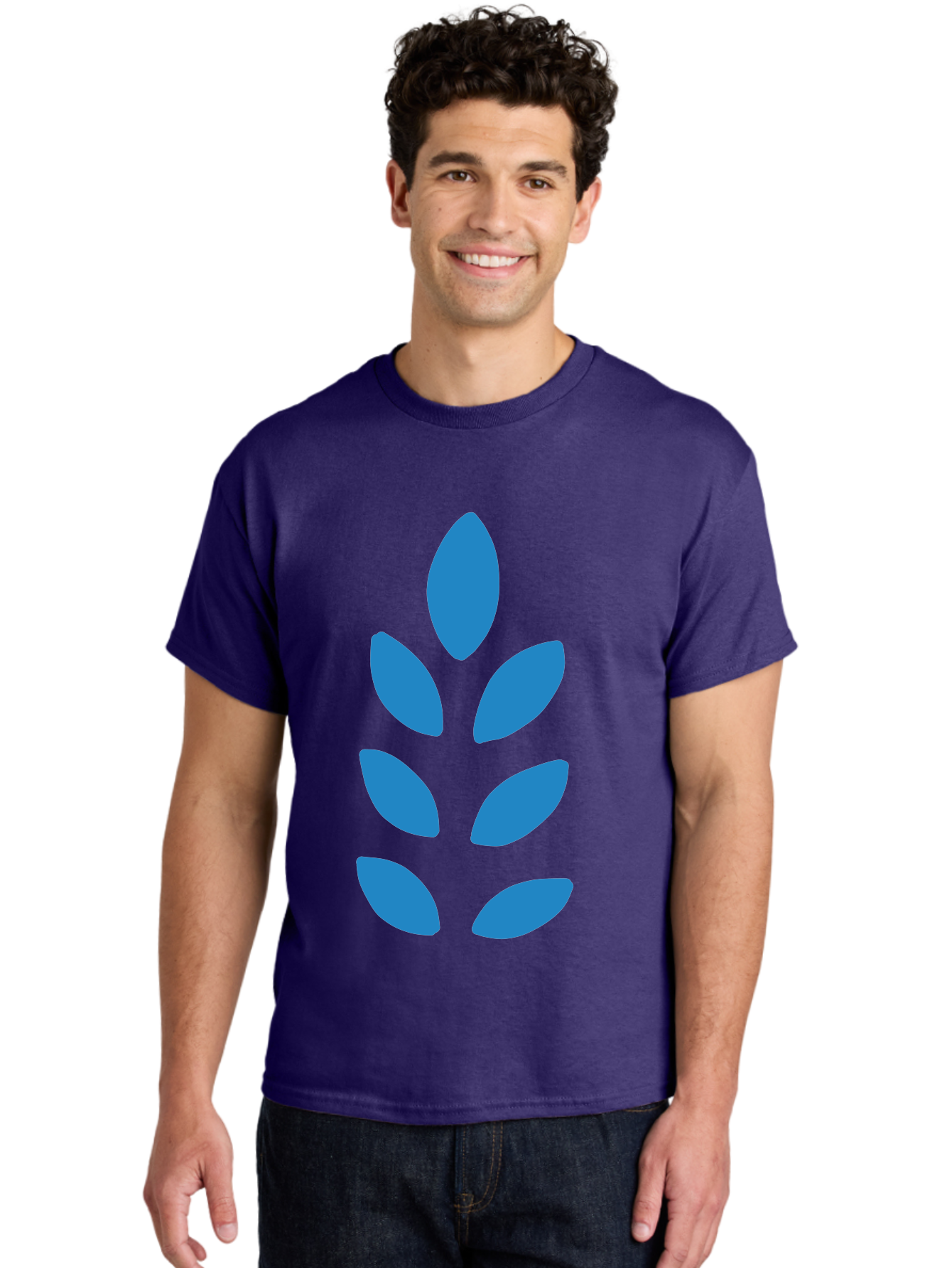 Blue-Leaves Men'S Graphic Tee, 100% Cotton, Comfortable Casual Summer Wear, Machine Washable, Blue Leaves, Simple Design, Minimalist Art, Stylized Foliage, Graphic Element, Abstract Shape, Modern Illustration Aab670