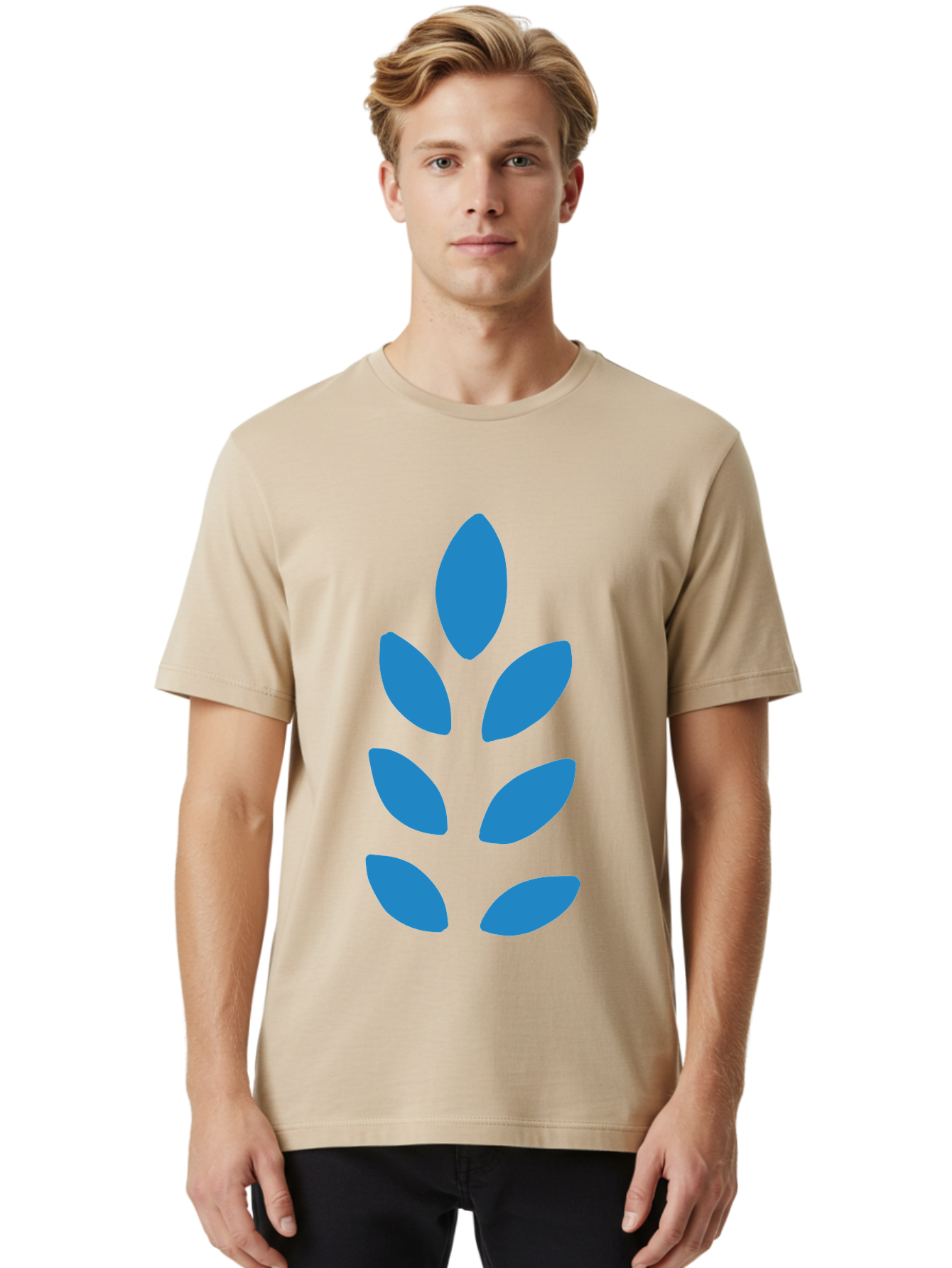 Blue-Leaves Men'S Graphic Tee, 100% Cotton, Comfortable Casual Summer Wear, Machine Washable, Blue Leaves, Simple Design, Minimalist Art, Stylized Foliage, Graphic Element, Abstract Shape, Modern Illustration Aab670