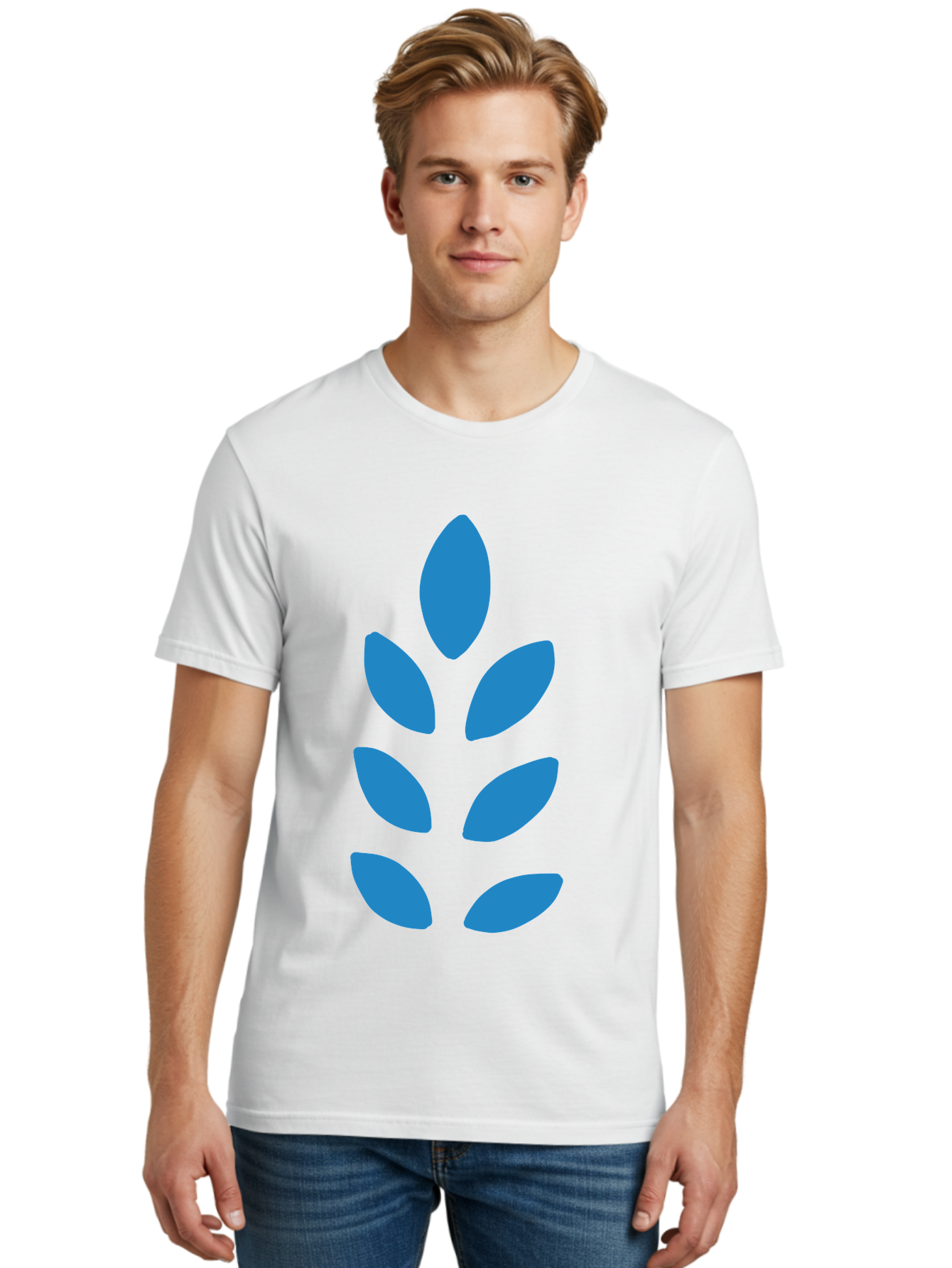 Blue-Leaves Men'S Graphic Tee, 100% Cotton, Comfortable Casual Summer Wear, Machine Washable, Blue Leaves, Simple Design, Minimalist Art, Stylized Foliage, Graphic Element, Abstract Shape, Modern Illustration Aab670