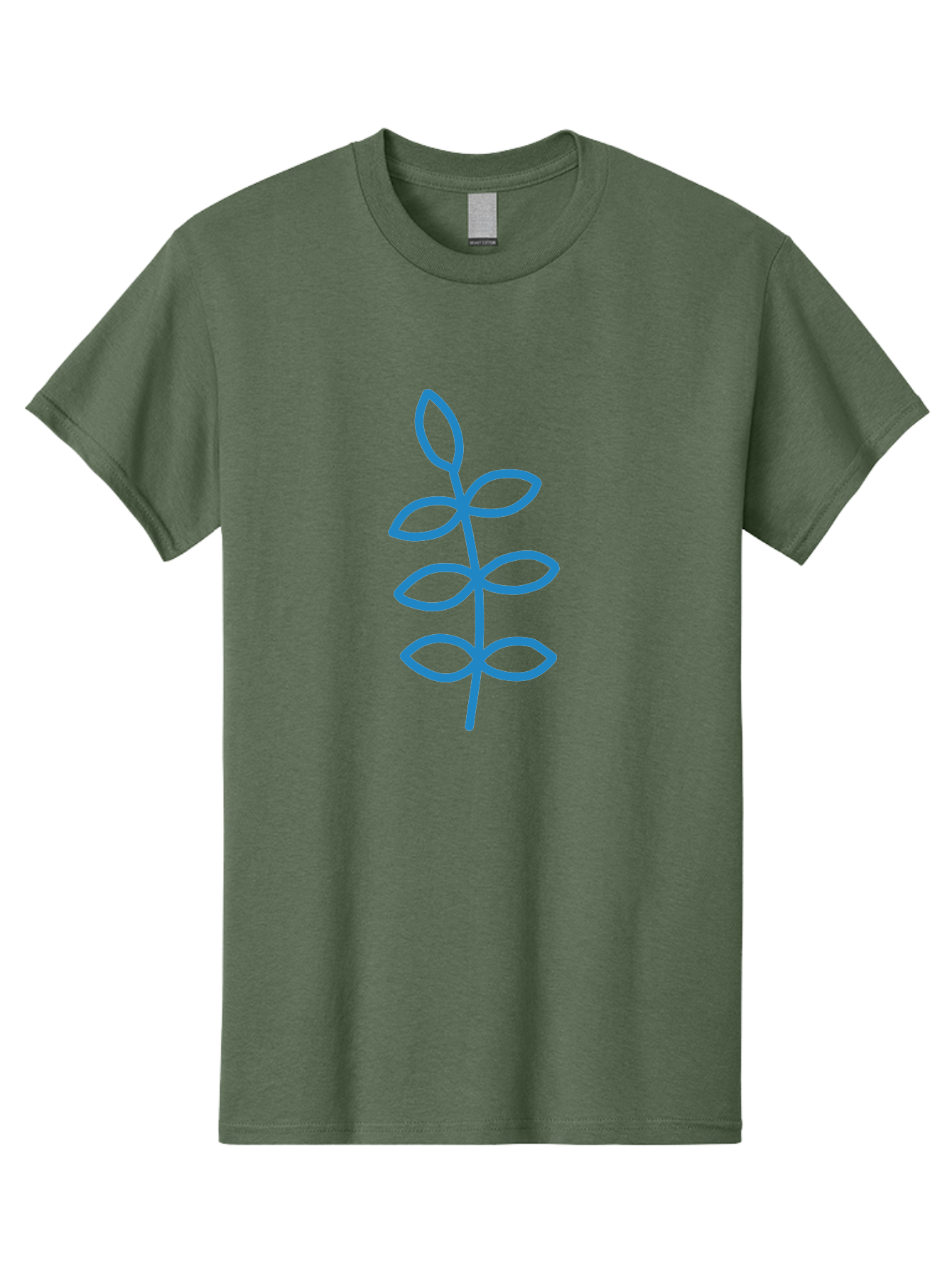 Blue-Stem Men'S Graphic Tee, 100% Cotton, Comfortable Casual Summer Wear, Machine Washable, Simple Plant Drawing, Blue Outline, Minimalist Art, Stylized Leaves, Modern Illustration, Digital Artwork, Nature-Inspired Design Aab672