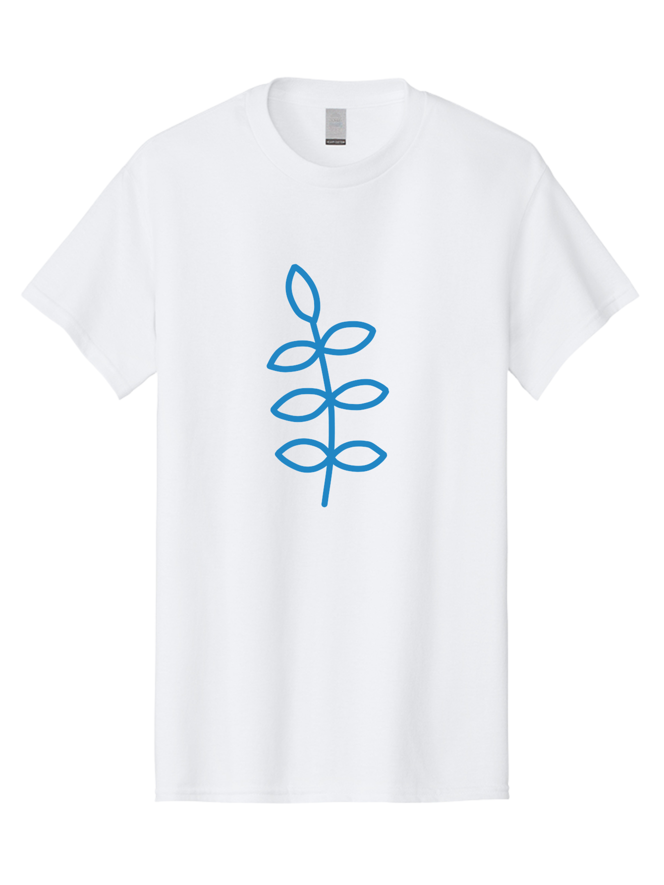 Blue-Stem Men'S Graphic Tee, 100% Cotton, Comfortable Casual Summer Wear, Machine Washable, Simple Plant Drawing, Blue Outline, Minimalist Art, Stylized Leaves, Modern Illustration, Digital Artwork, Nature-Inspired Design Aab672