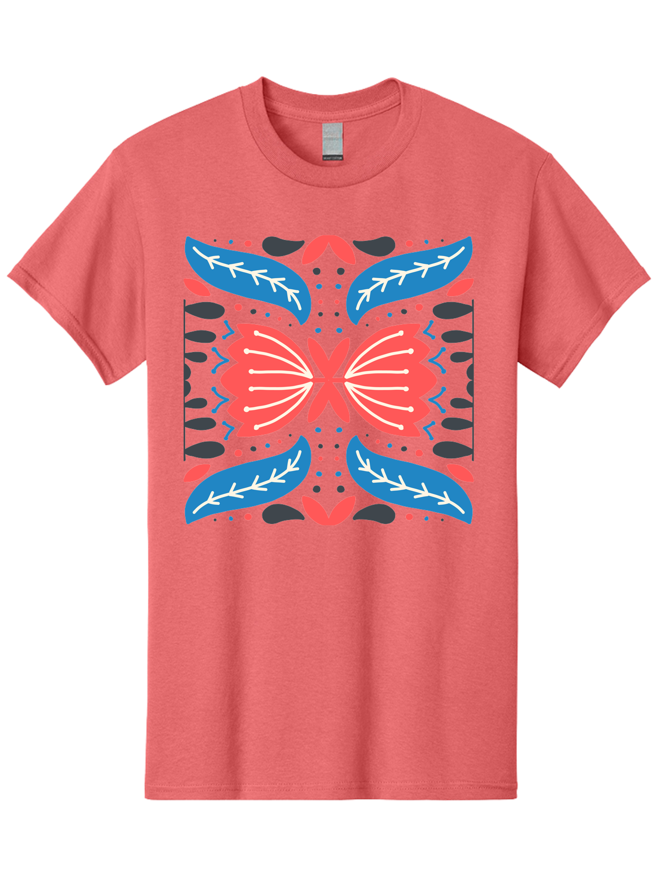 Butterfly-Pattern-1 Men'S Graphic Tee, 100% Cotton, Comfortable Casual Summer Wear, Machine Washable, Symmetrical Butterfly Design, Floral Pattern, Vibrant Red And Blue Hues, White Accents, Abstract Shapes, Folk Art Inspiration, Aab674