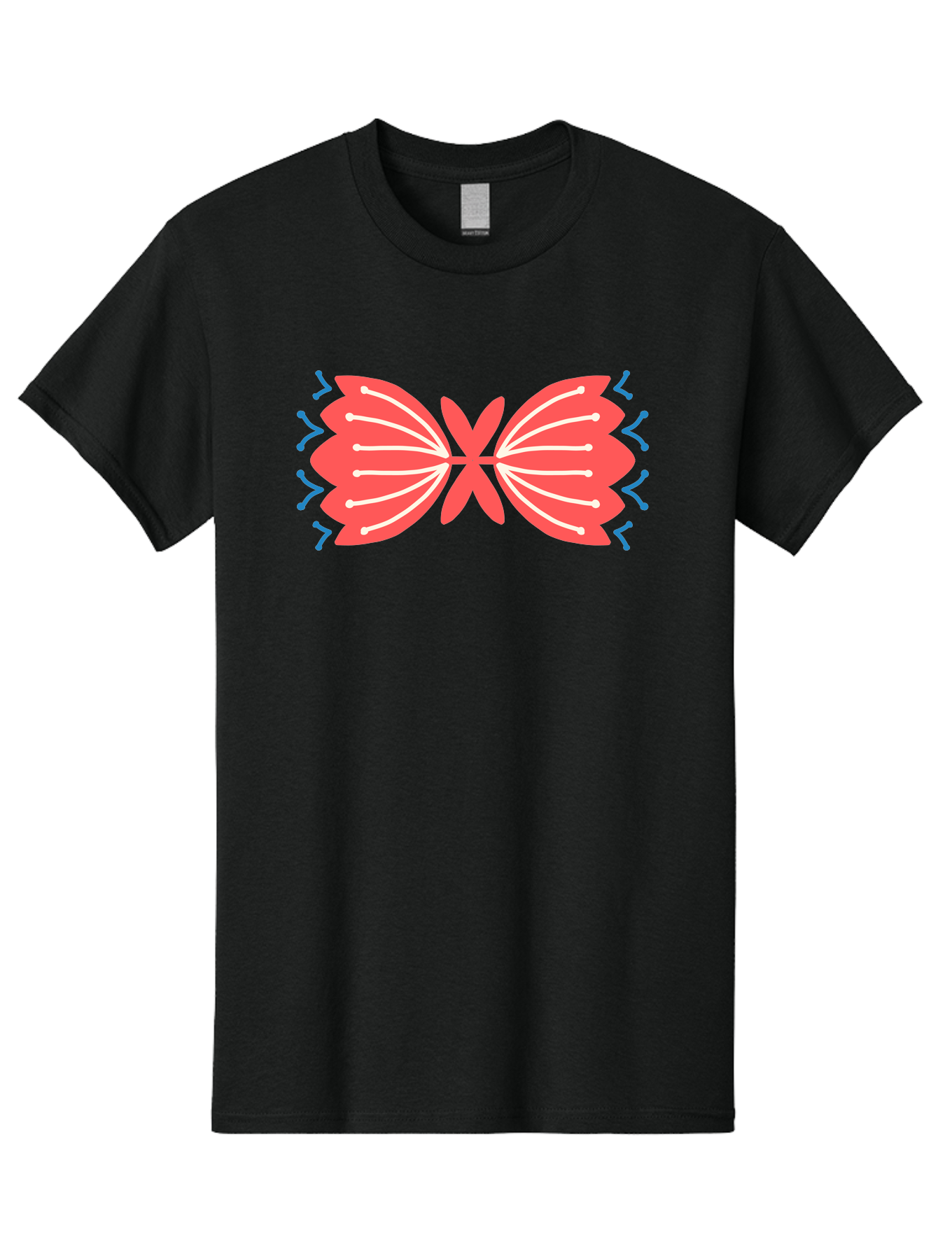 Butterfly Men'S Graphic Tee, 100% Cotton, Comfortable Casual Summer Wear, Machine Washable, Pink Butterfly, Symmetrical Design, White Lines, Blue Zigzags, Abstract Art, Colorful Graphics, Modern Illustration, Decorative Wings Aab676