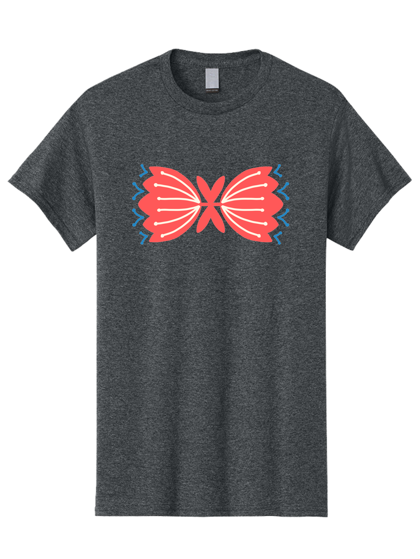 Butterfly Men'S Graphic Tee, 100% Cotton, Comfortable Casual Summer Wear, Machine Washable, Pink Butterfly, Symmetrical Design, White Lines, Blue Zigzags, Abstract Art, Colorful Graphics, Modern Illustration, Decorative Wings Aab676