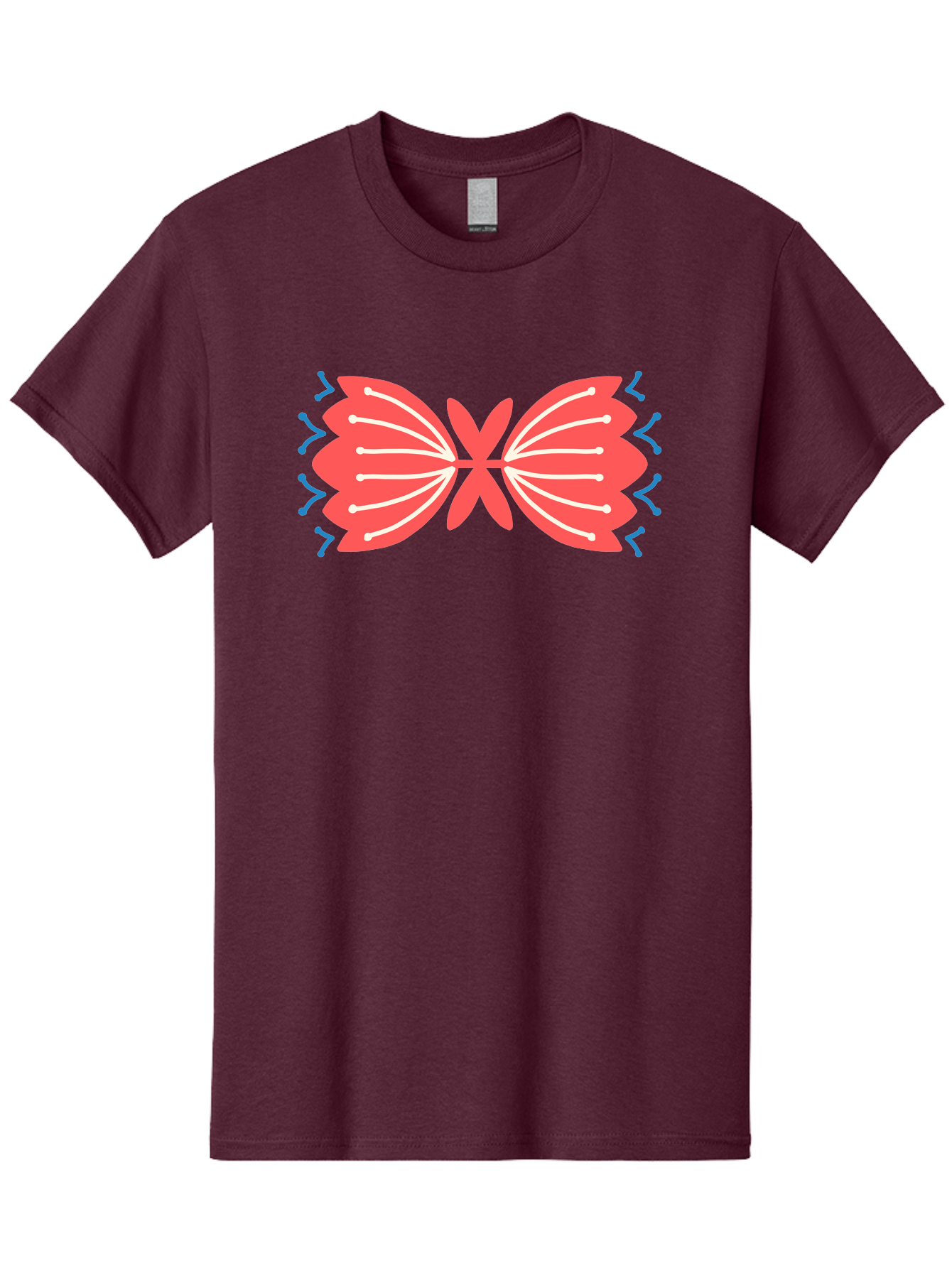 Butterfly Men'S Graphic Tee, 100% Cotton, Comfortable Casual Summer Wear, Machine Washable, Pink Butterfly, Symmetrical Design, White Lines, Blue Zigzags, Abstract Art, Colorful Graphics, Modern Illustration, Decorative Wings Aab676