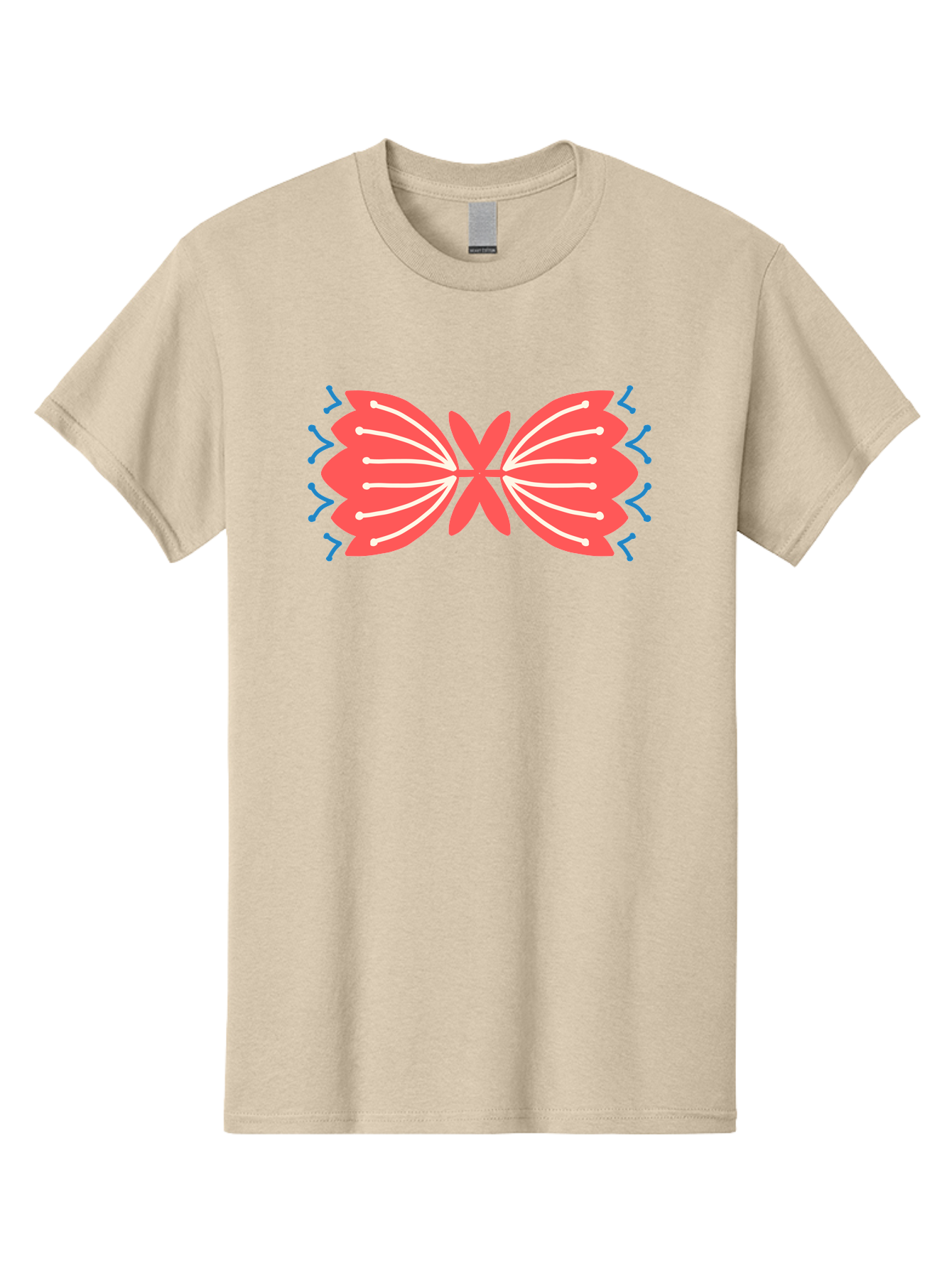 Butterfly Men'S Graphic Tee, 100% Cotton, Comfortable Casual Summer Wear, Machine Washable, Pink Butterfly, Symmetrical Design, White Lines, Blue Zigzags, Abstract Art, Colorful Graphics, Modern Illustration, Decorative Wings Aab676