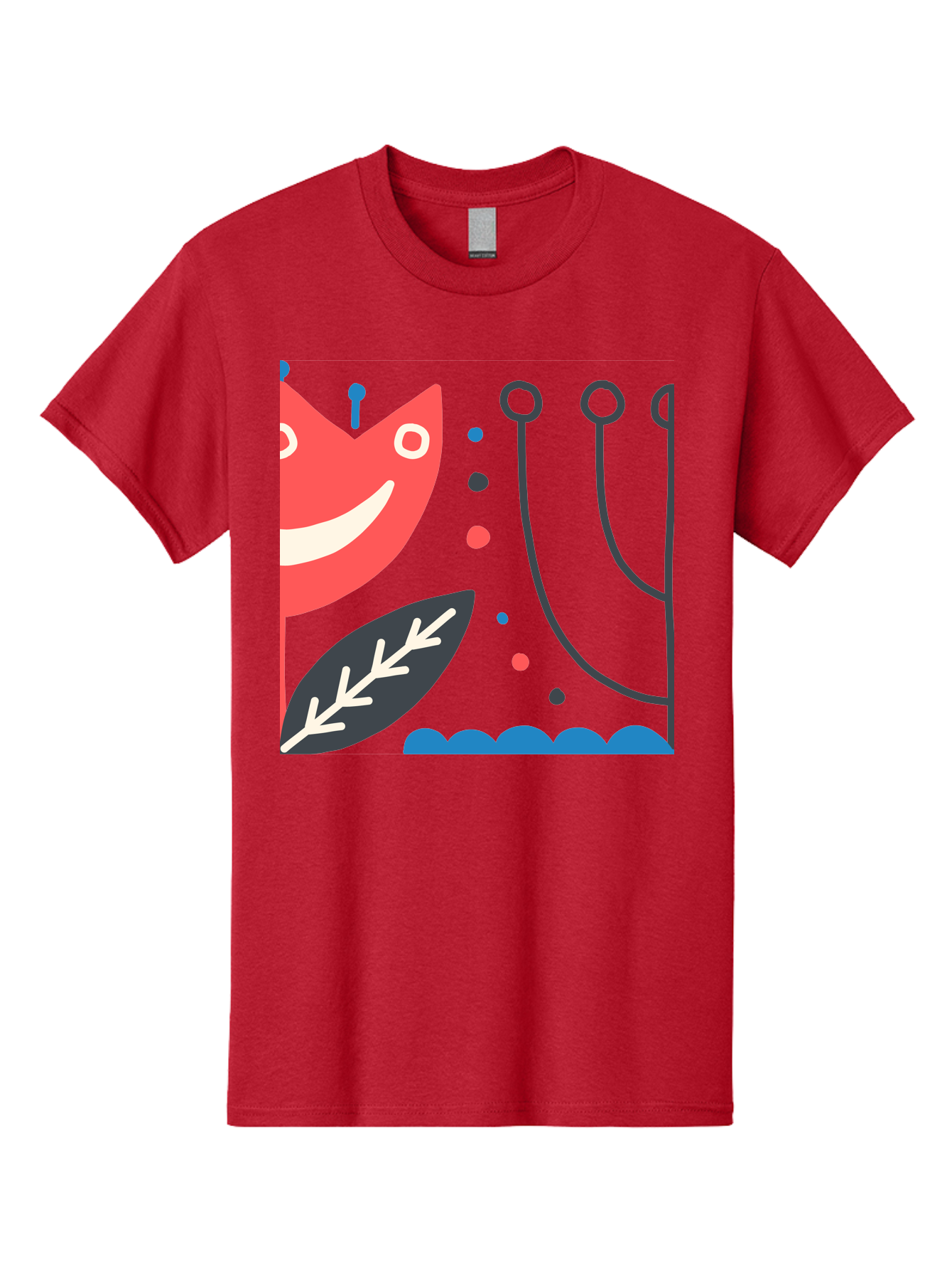Cat-Face-Leaf Men'S Graphic Tee, 100% Cotton, Comfortable Casual Summer Wear, Machine Washable, Smiling Face, Cartoon Character, Whimsical Design, Abstract Shapes, Playful Atmosphere, Black Leaf, White Details, Multi-Colored Dots, Aab678