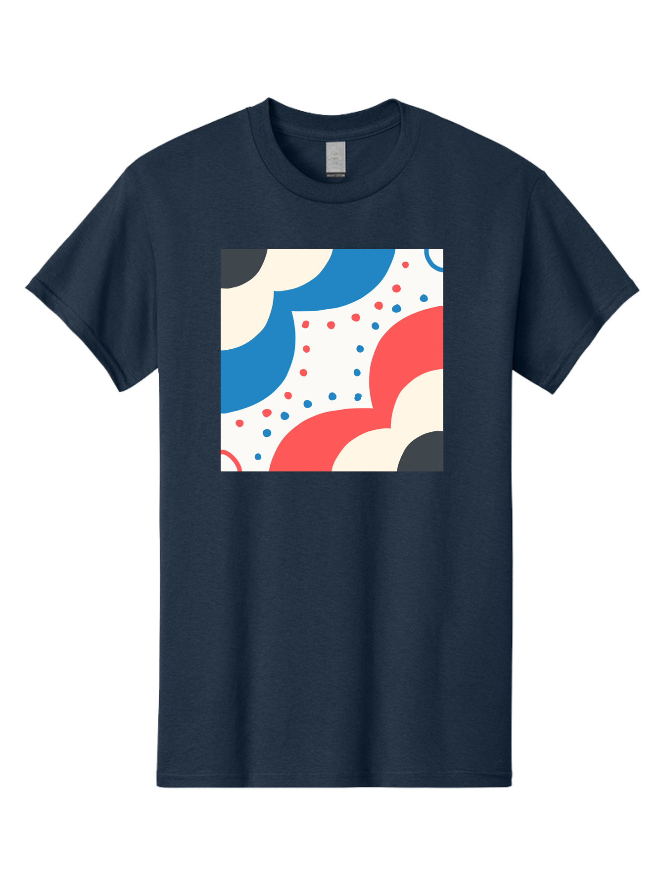 Colorful-Floral-Pattern Men'S Graphic Tee, 100% Cotton, Comfortable Casual Summer Wear, Machine Washable, Geometric Shapes, Abstract Design, Colorful Patterns, Blue Red Black White, Modern Art, Creative Graphics, Dynamic Layout, Aab680