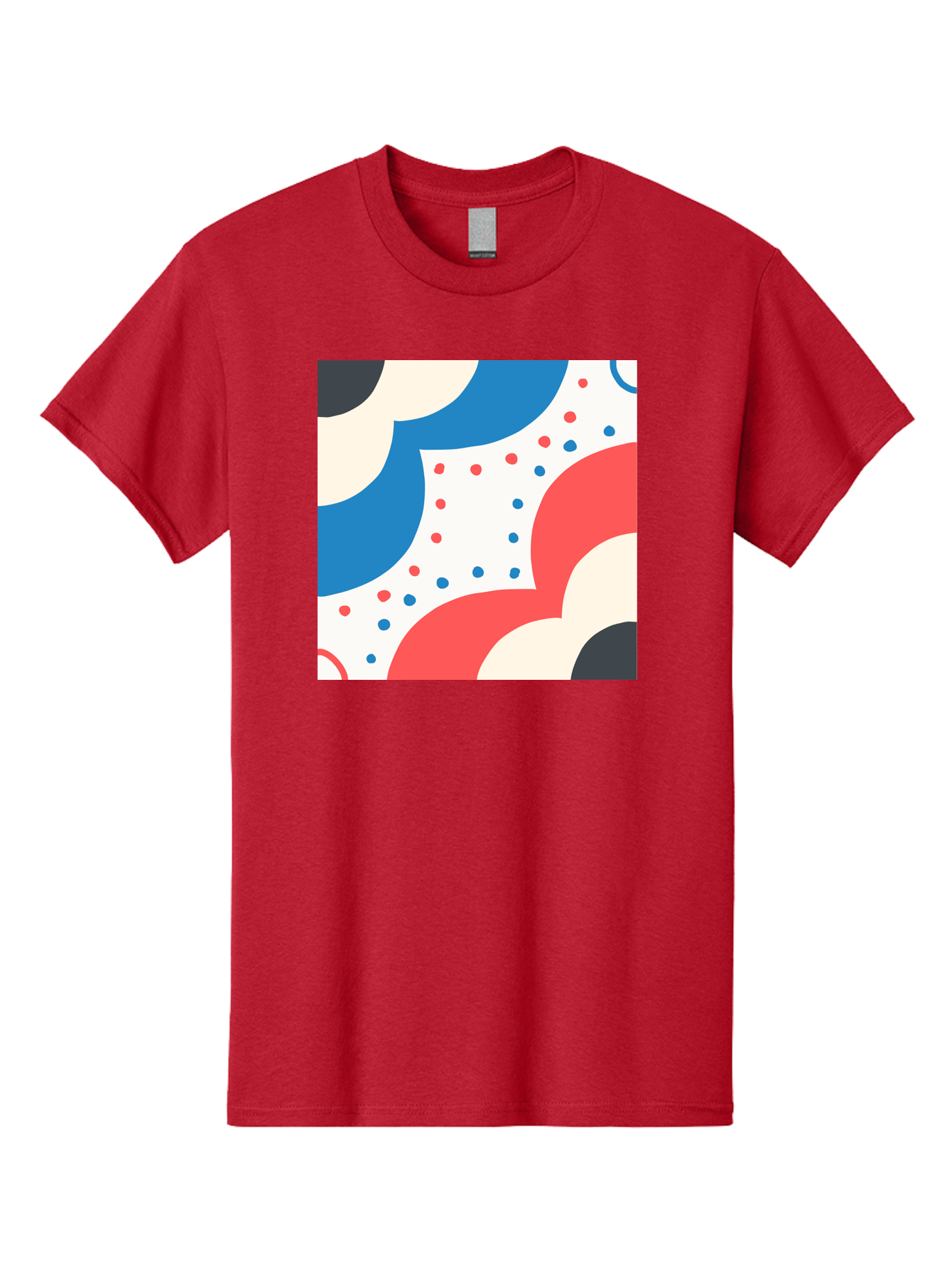 Colorful-Floral-Pattern Men'S Graphic Tee, 100% Cotton, Comfortable Casual Summer Wear, Machine Washable, Geometric Shapes, Abstract Design, Colorful Patterns, Blue Red Black White, Modern Art, Creative Graphics, Dynamic Layout, Aab680