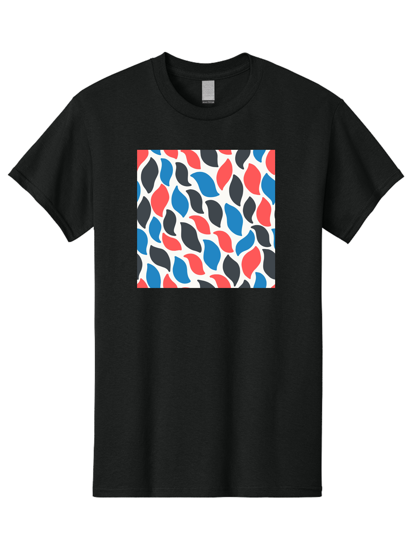 Colorful-Leaves-Pattern Men'S Graphic Tee, 100% Cotton, Comfortable Casual Summer Wear, Machine Washable, Multicolored Leaf Pattern, Red Blue Black Leaves, Abstract Design, Colorful Shapes, Leaf Motifs, Graphic Elements, Vibrant Hues, Aab681