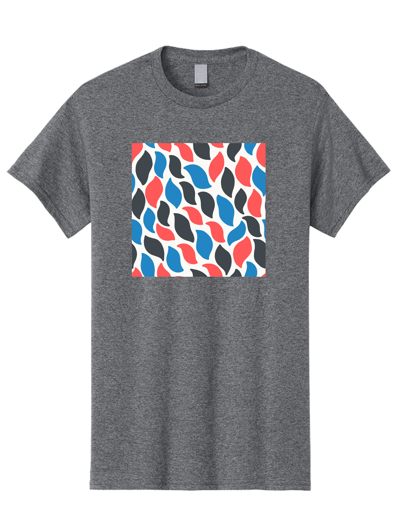Colorful-Leaves-Pattern Men'S Graphic Tee, 100% Cotton, Comfortable Casual Summer Wear, Machine Washable, Multicolored Leaf Pattern, Red Blue Black Leaves, Abstract Design, Colorful Shapes, Leaf Motifs, Graphic Elements, Vibrant Hues, Aab681