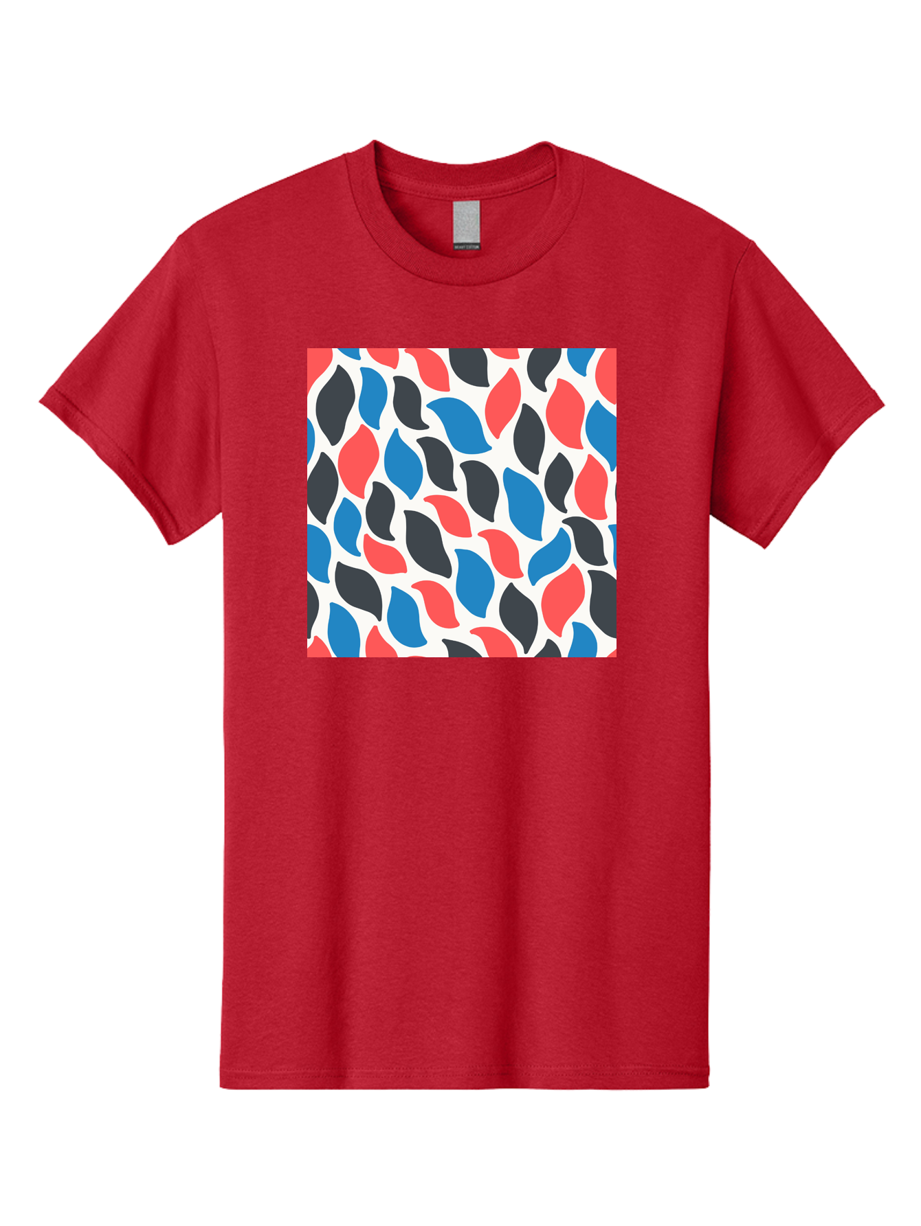 Colorful-Leaves-Pattern Men'S Graphic Tee, 100% Cotton, Comfortable Casual Summer Wear, Machine Washable, Multicolored Leaf Pattern, Red Blue Black Leaves, Abstract Design, Colorful Shapes, Leaf Motifs, Graphic Elements, Vibrant Hues, Aab681