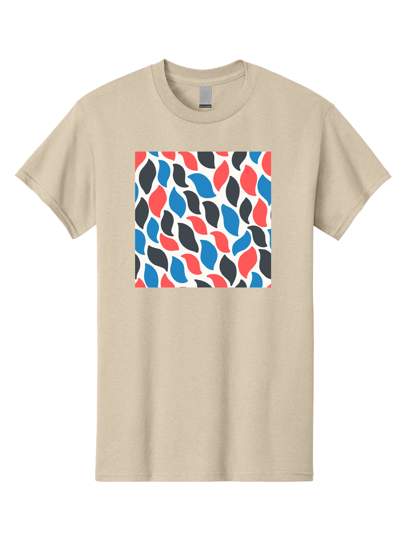 Colorful-Leaves-Pattern Men'S Graphic Tee, 100% Cotton, Comfortable Casual Summer Wear, Machine Washable, Multicolored Leaf Pattern, Red Blue Black Leaves, Abstract Design, Colorful Shapes, Leaf Motifs, Graphic Elements, Vibrant Hues, Aab681