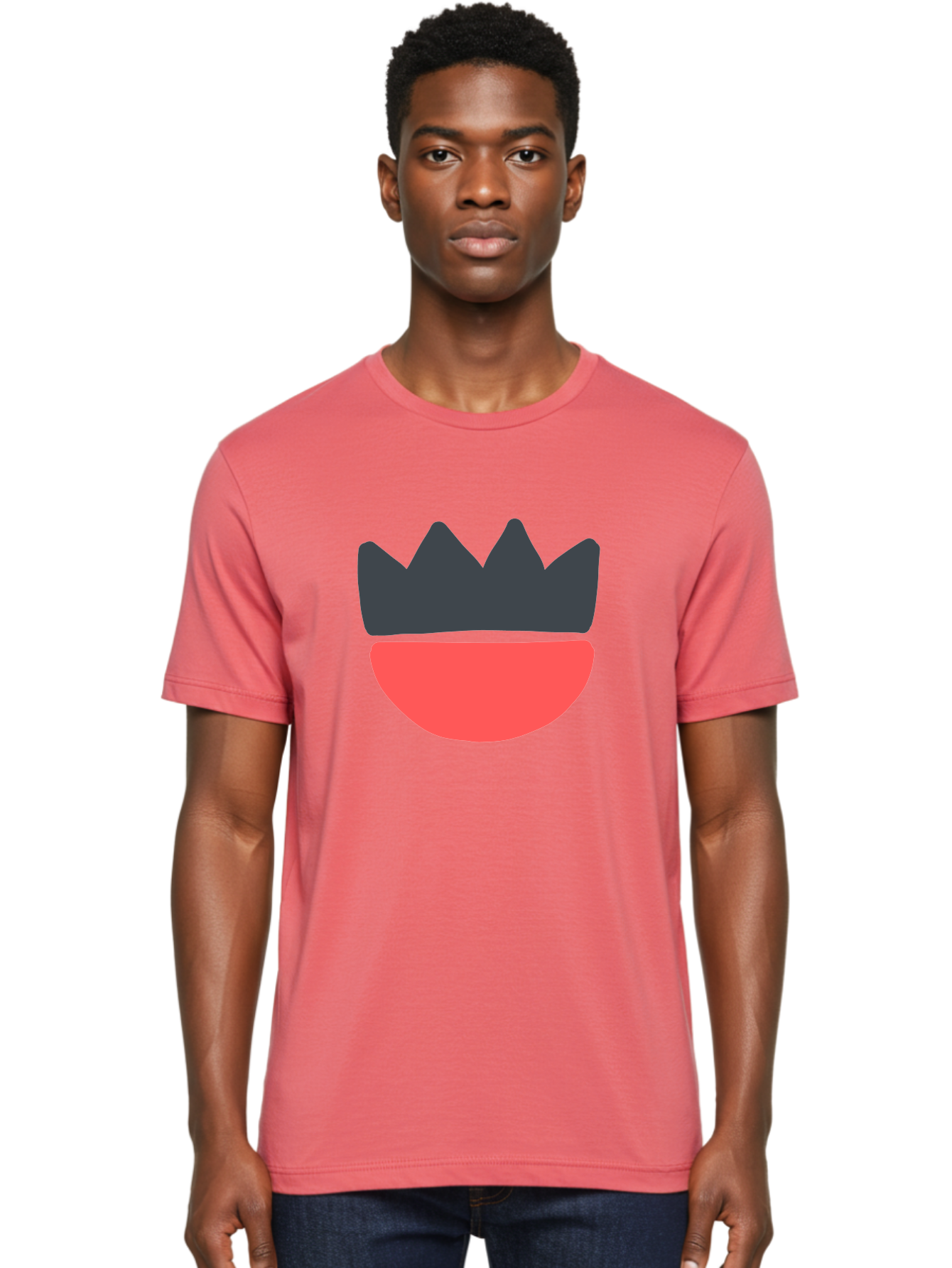 Crown-And-Smile Men'S Graphic Tee, 100% Cotton, Comfortable Casual Summer Wear, Machine Washable, Simple Crown Design, Red Smile, Minimalist Illustration, Monarch Symbol, Royal Emblem, Happy Face, Graphic Icon Aab682