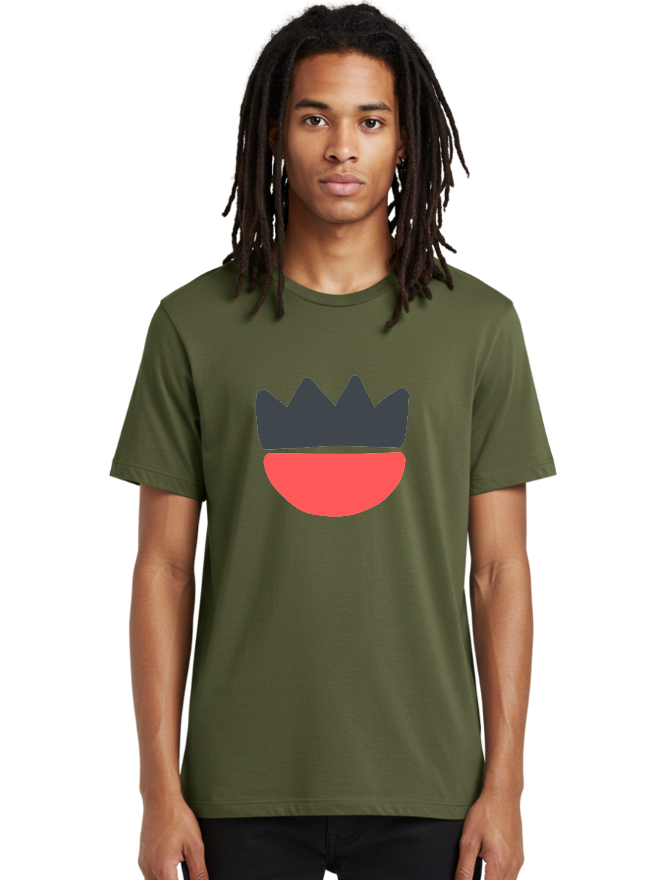 Crown-And-Smile Men'S Graphic Tee, 100% Cotton, Comfortable Casual Summer Wear, Machine Washable, Simple Crown Design, Red Smile, Minimalist Illustration, Monarch Symbol, Royal Emblem, Happy Face, Graphic Icon Aab682